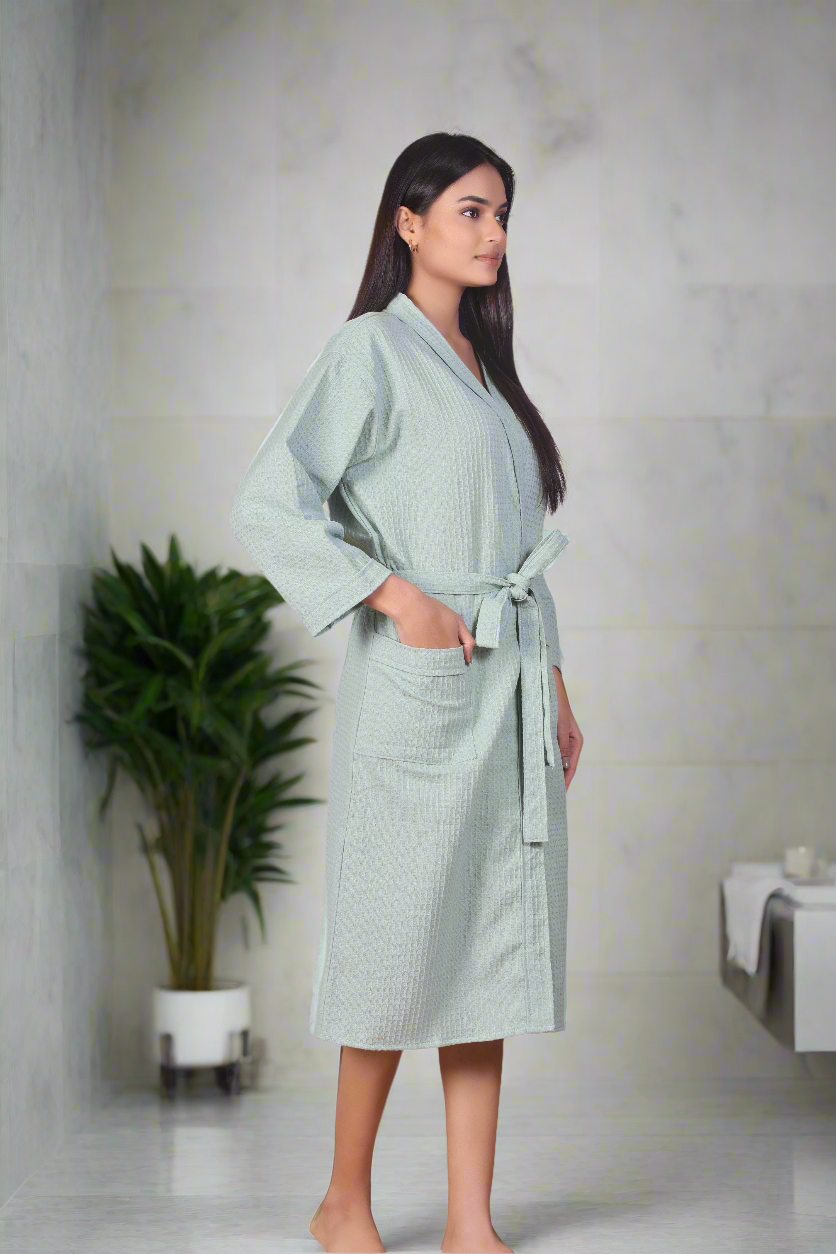 Waffle Cotton Bathrobe-Pistachio Cloud