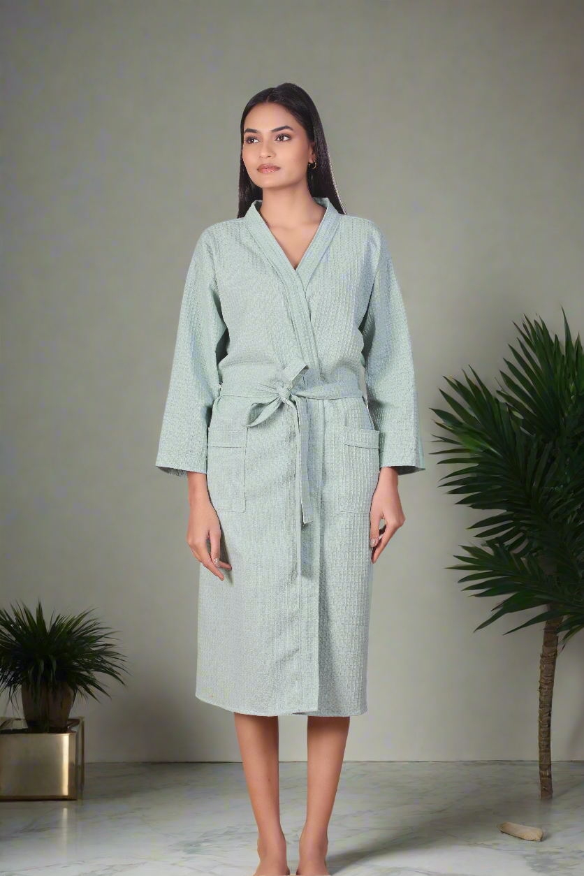 Waffle Cotton Bathrobe-Pistachio Cloud