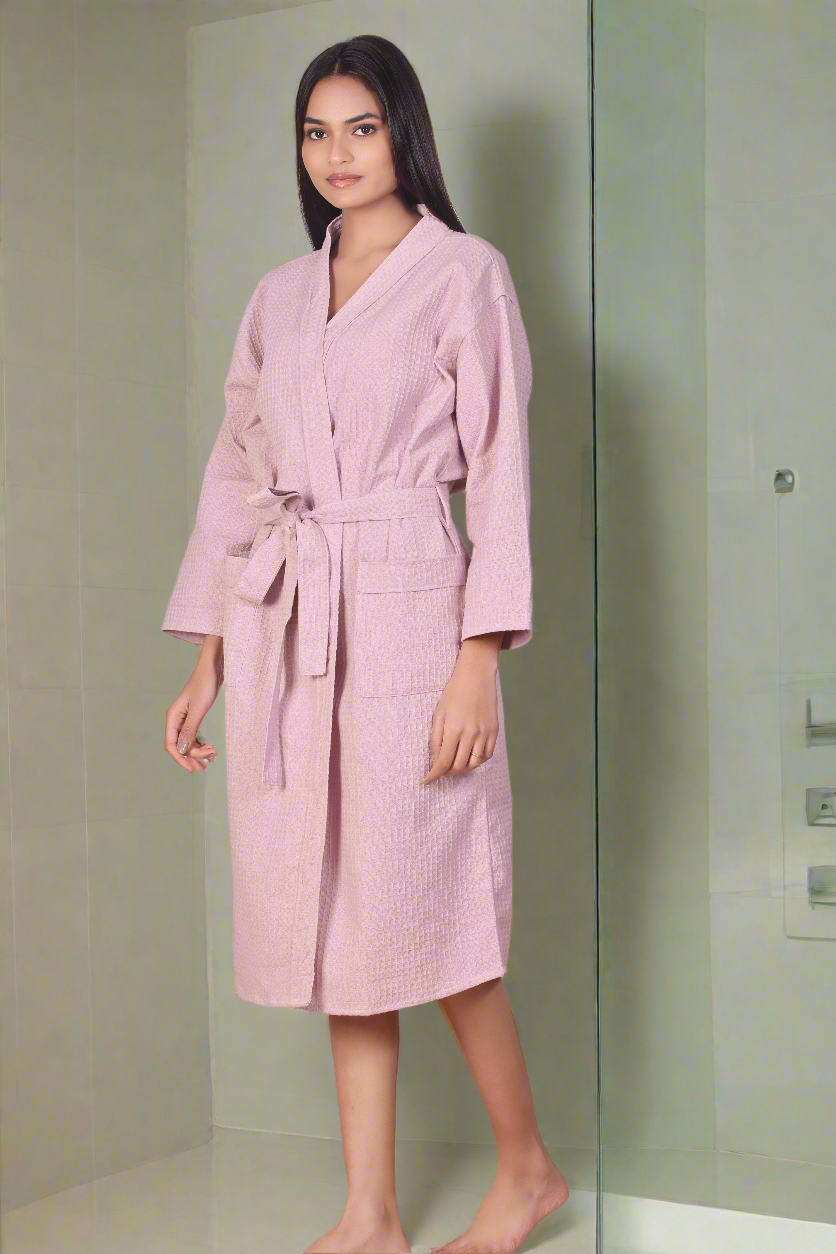 Waffle Cotton Bathrobe-Berry Whisper