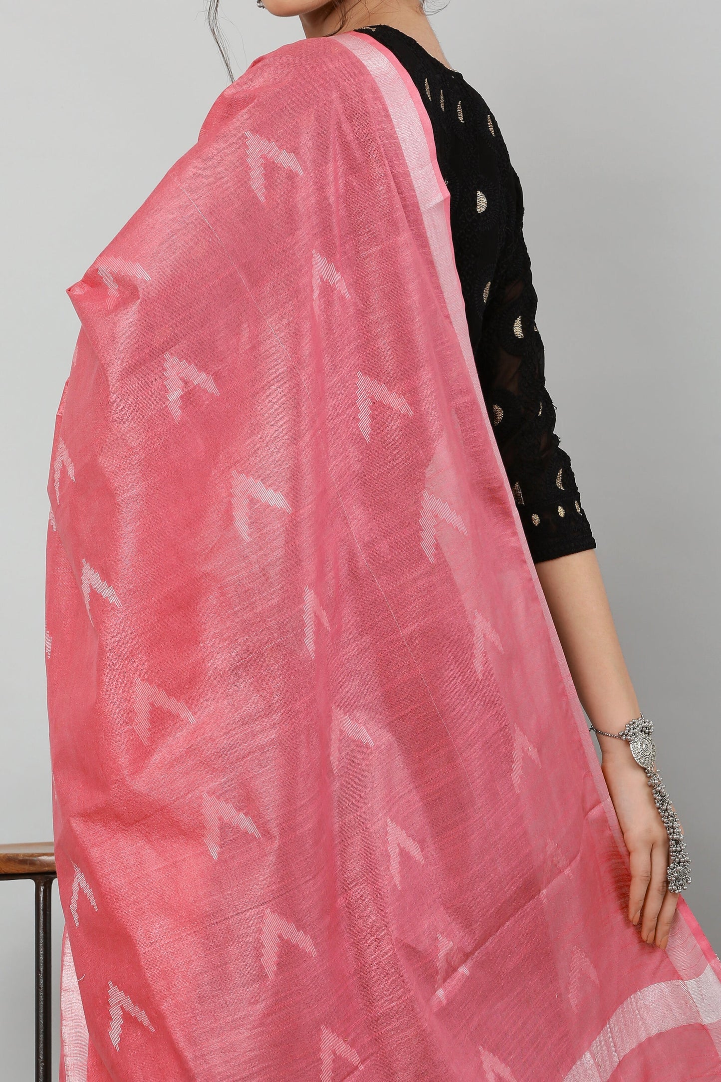 Dupatta-Cotton Ikkat Buta -Carrot Pink