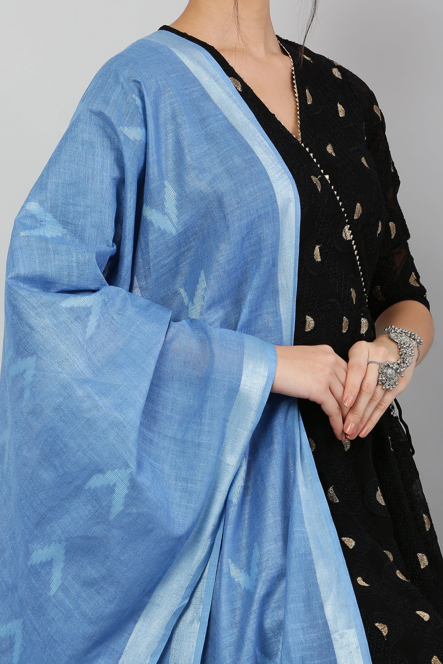 Dupatta-Cotton Ikkat Buta - Blue