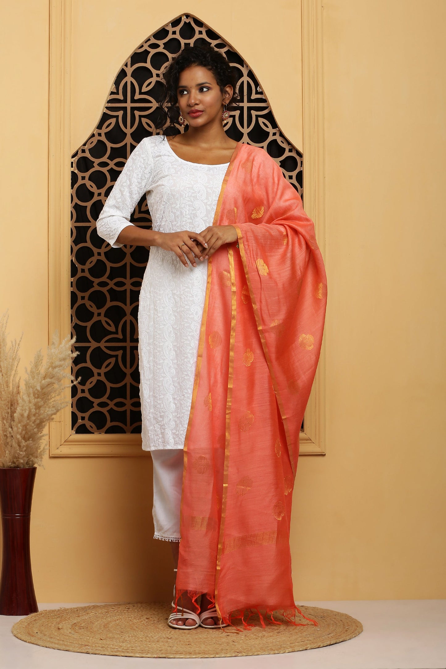 Dupatta-Banarasi Muga - Peachish Pink