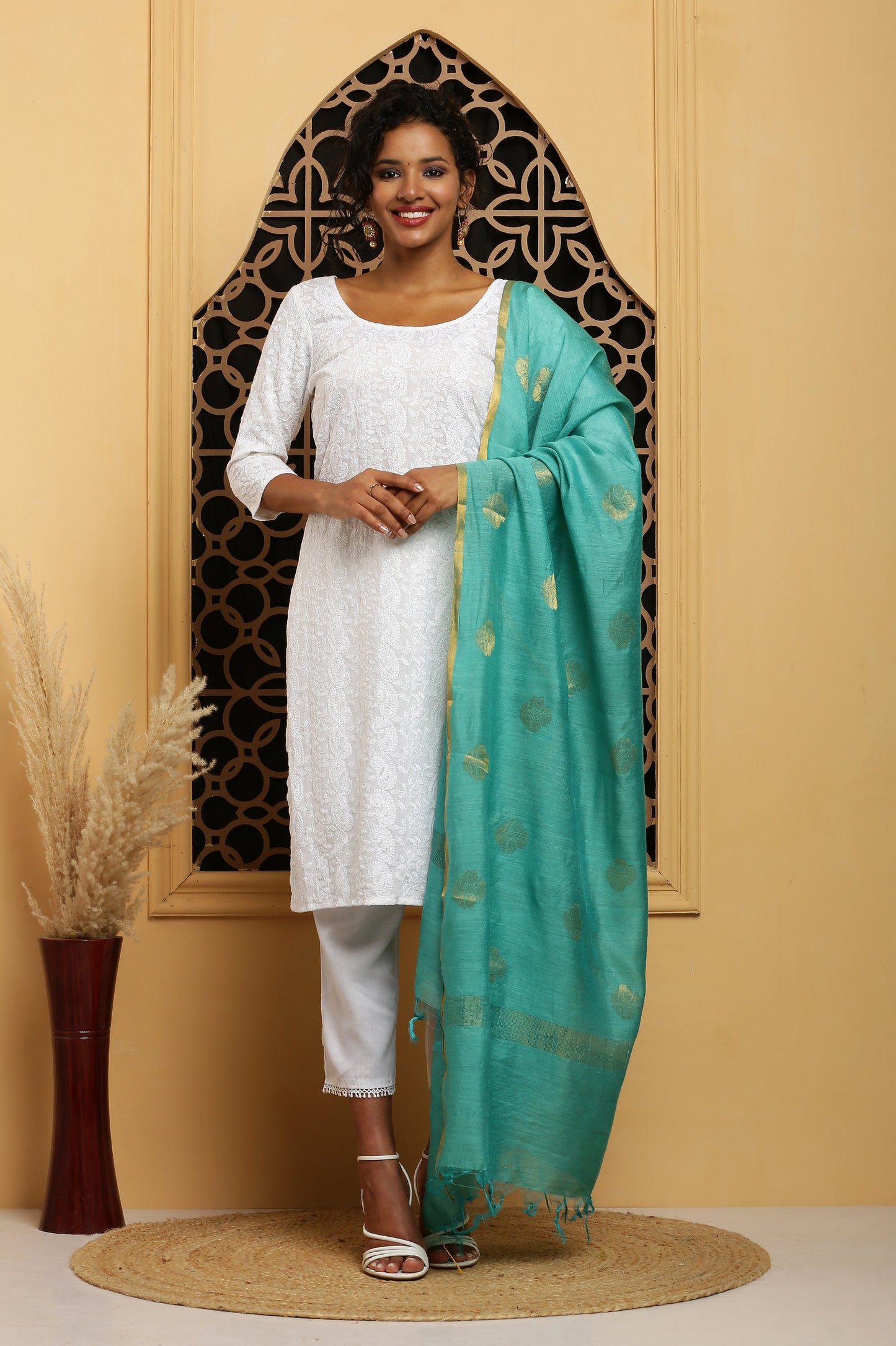 Dupatta-Banarasi Muga- Aqua Blue