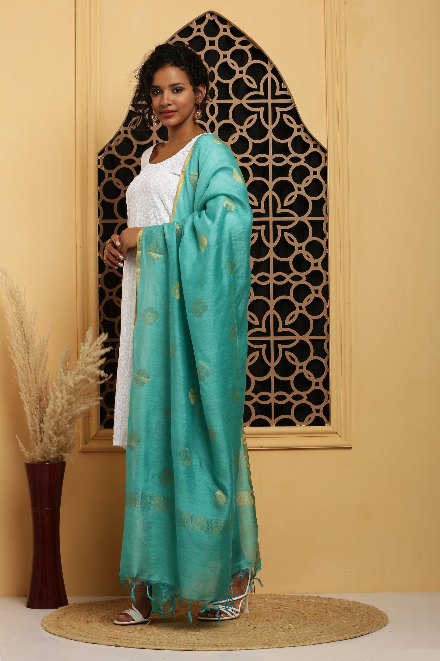 Dupatta-Banarasi Muga- Aqua Blue