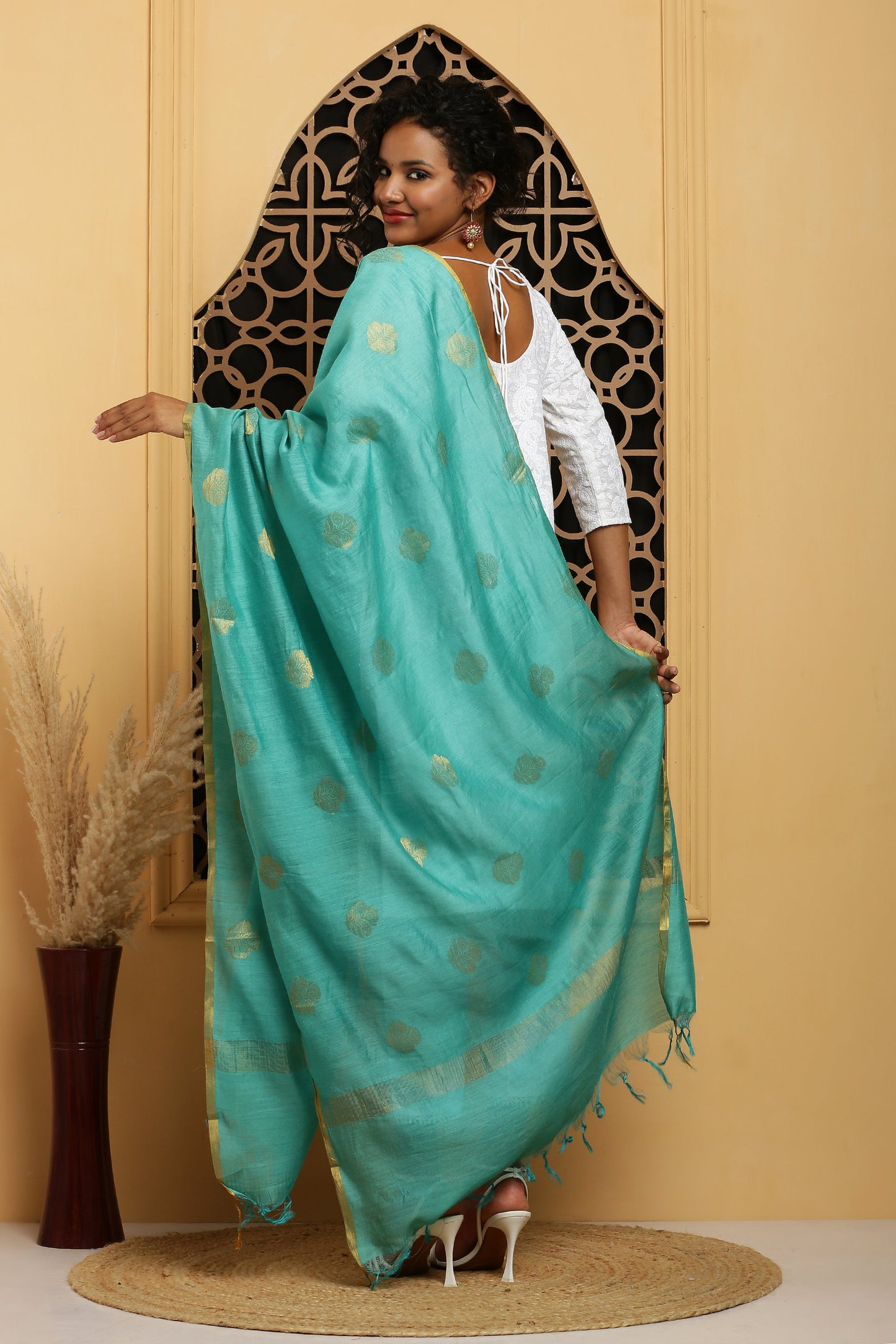 Dupatta-Banarasi Muga- Aqua Blue