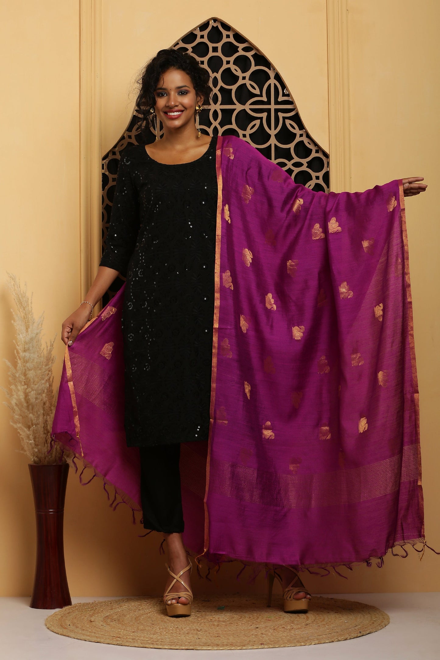 Dupatta-Banarasi Muga- Purple