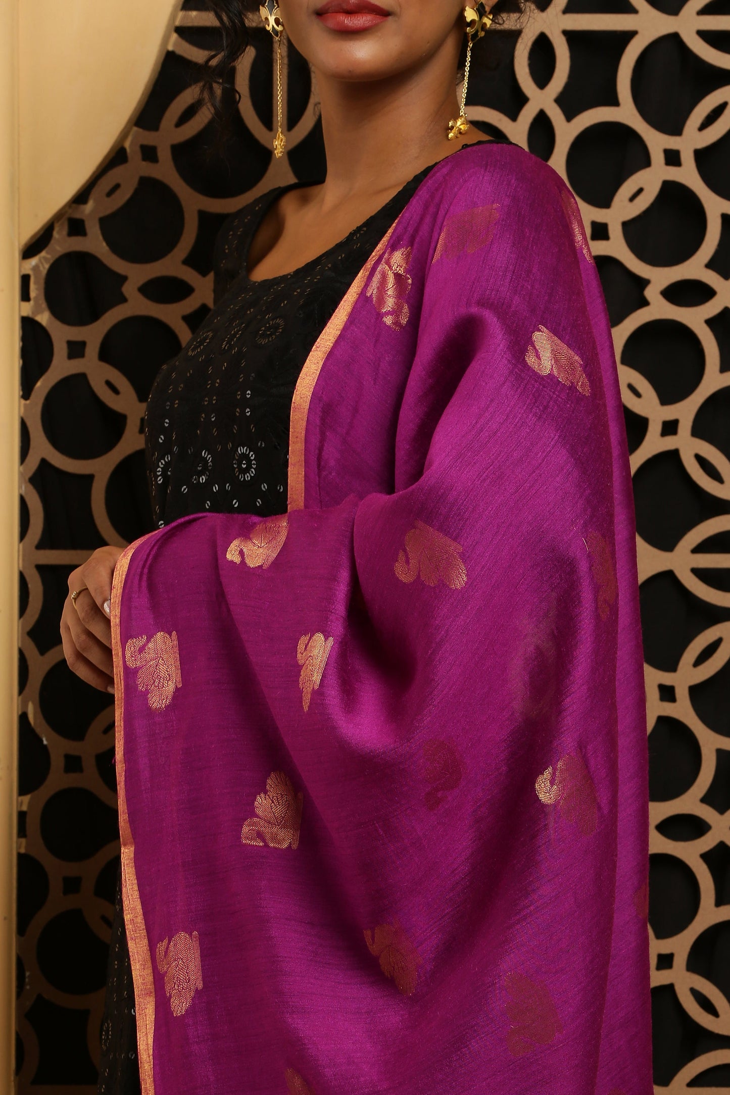 Dupatta-Banarasi Muga- Purple