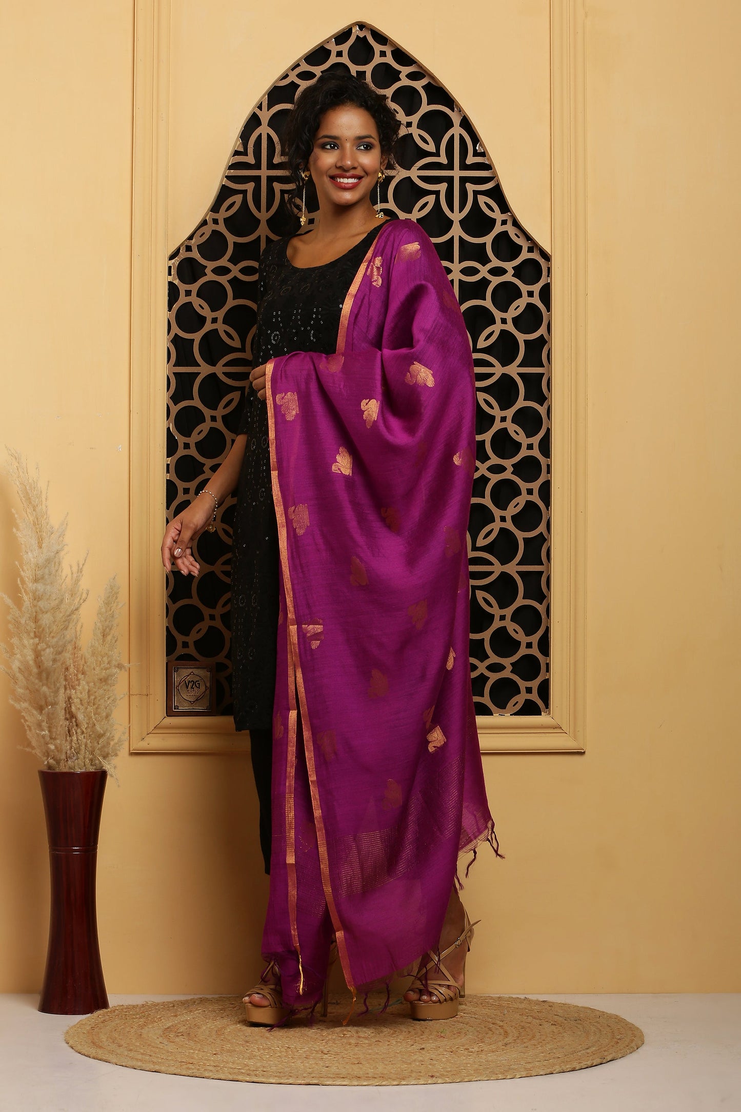 Dupatta-Banarasi Muga- Purple