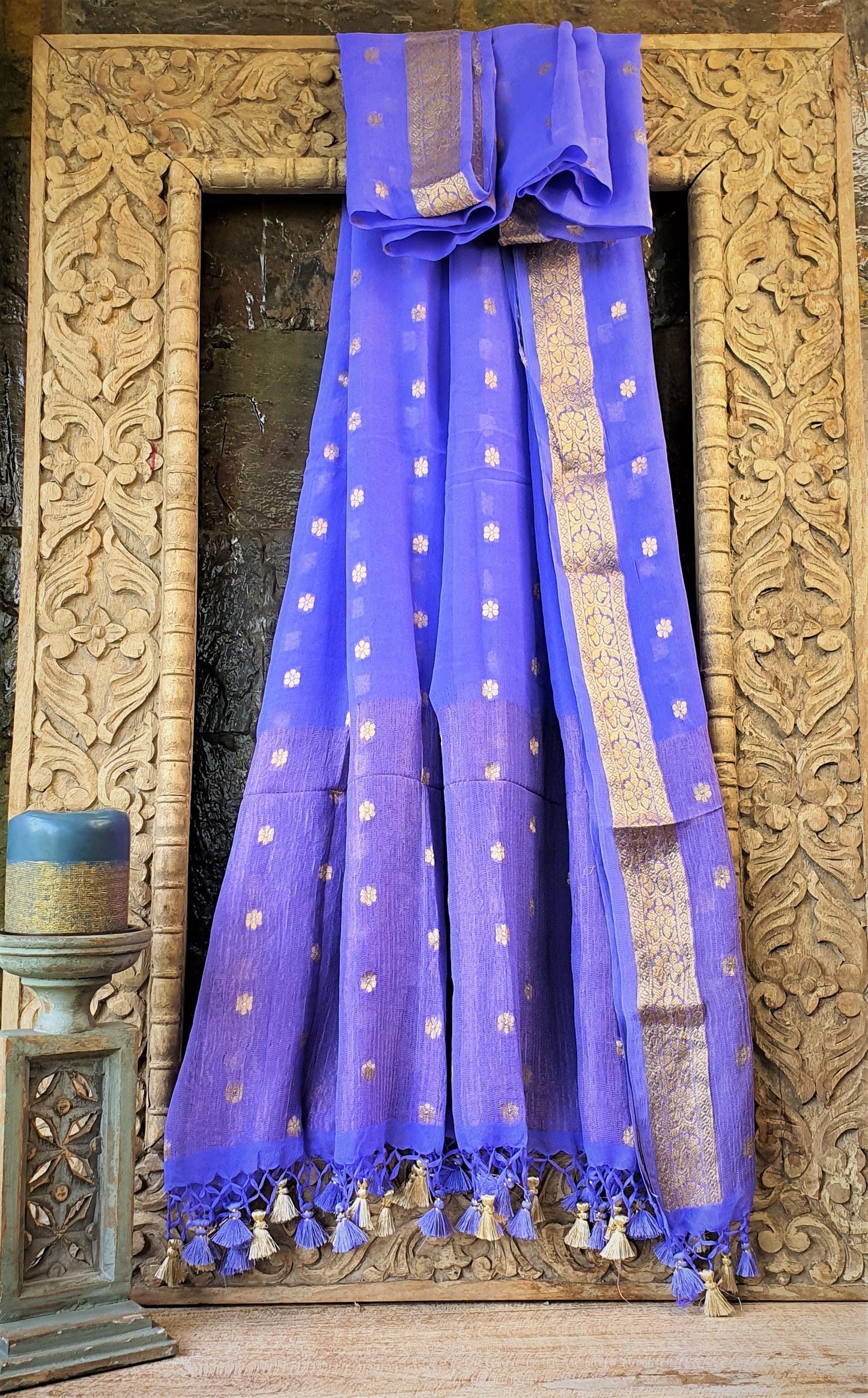 Dupatta-Banarasi Pure Chiffon-Indigo