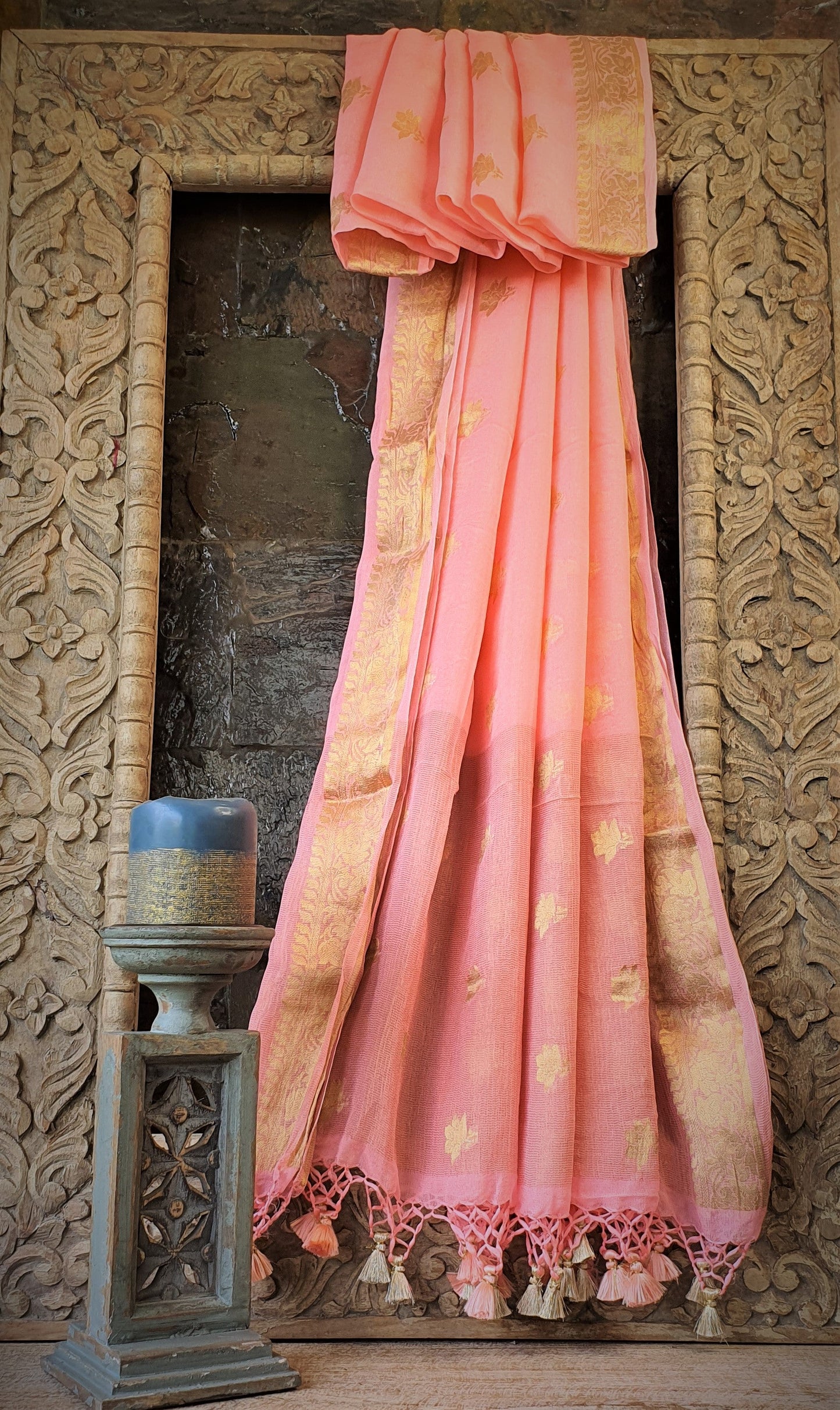 Dupatta-Banarasi Pure Chiffon-Peach