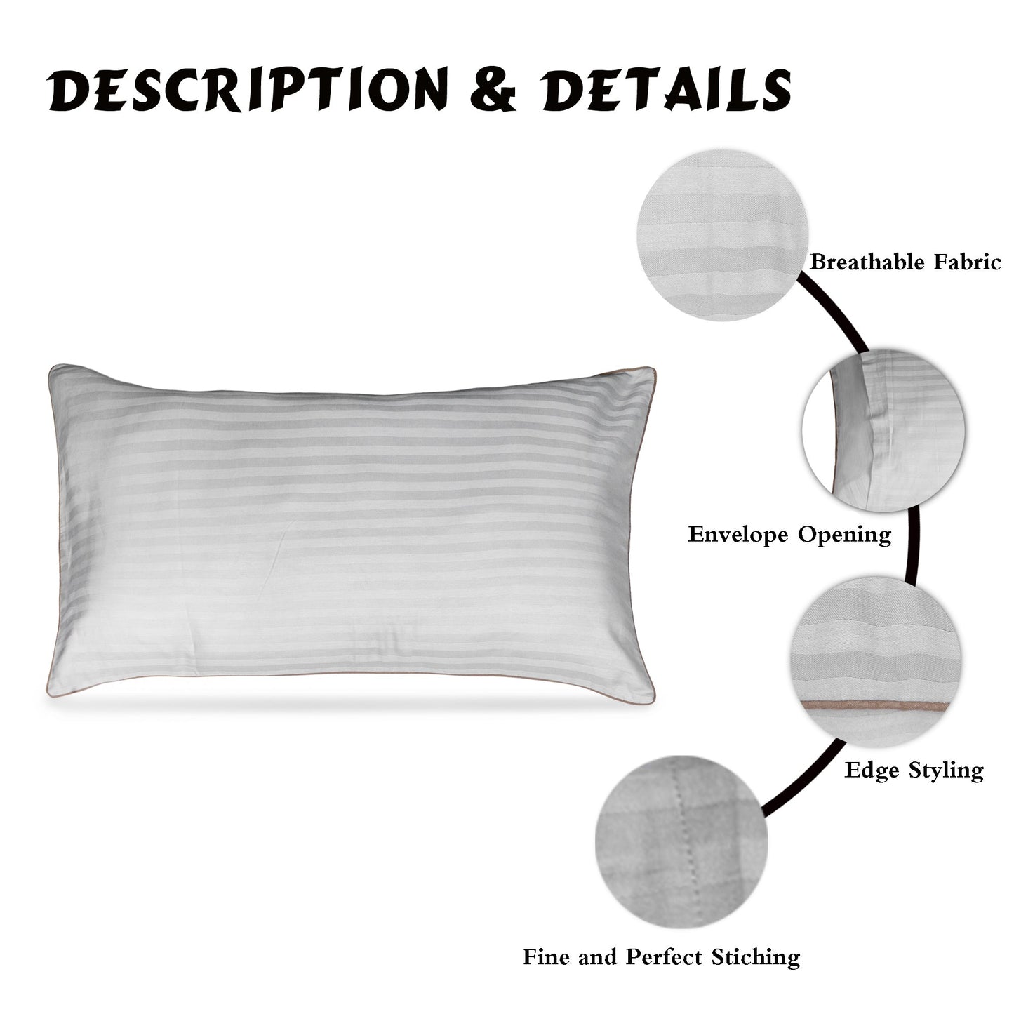 Pillow Cover-Plain Color-Light Gray with Piping- Pair