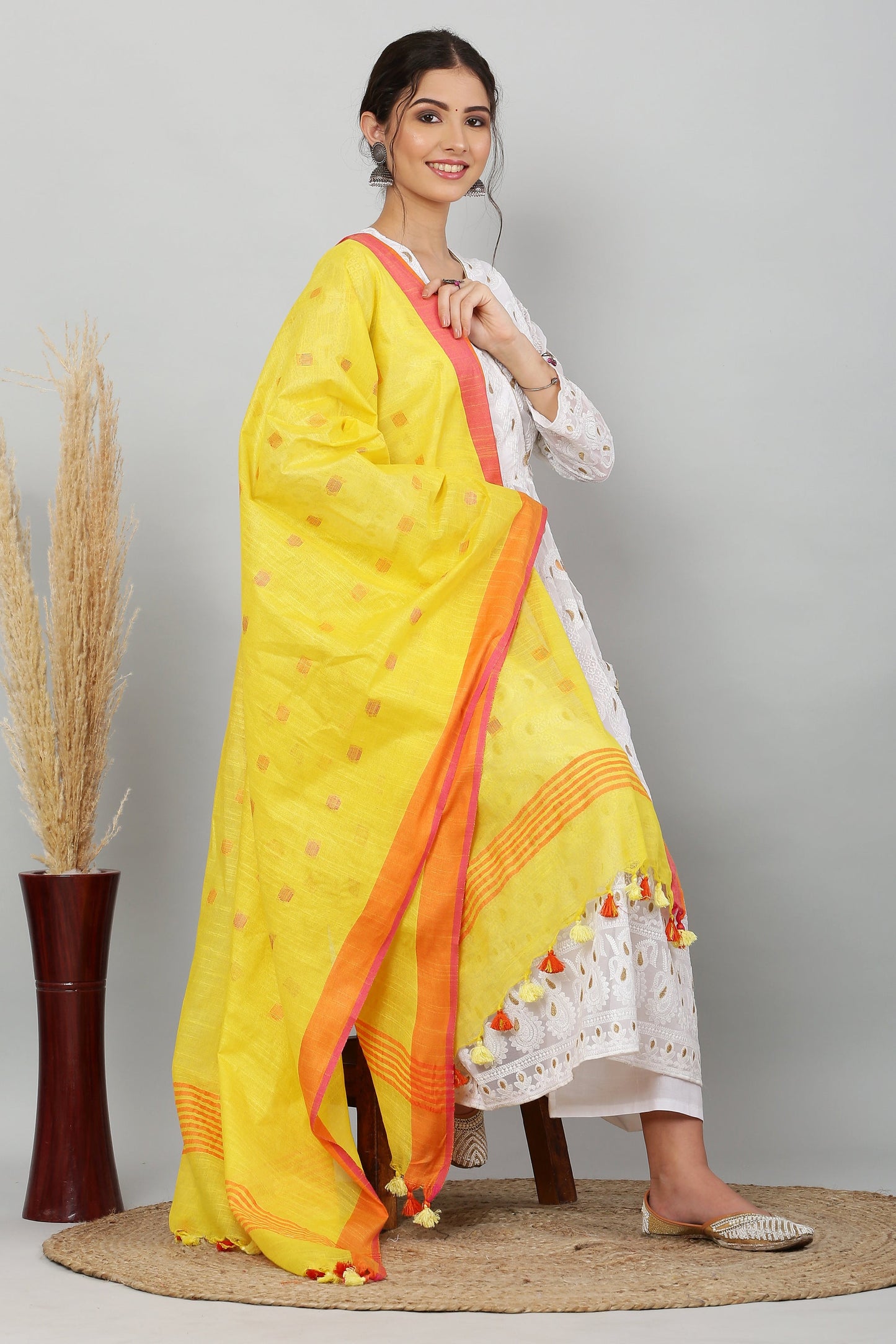 Dupatta -Cotton Slub -Yellow