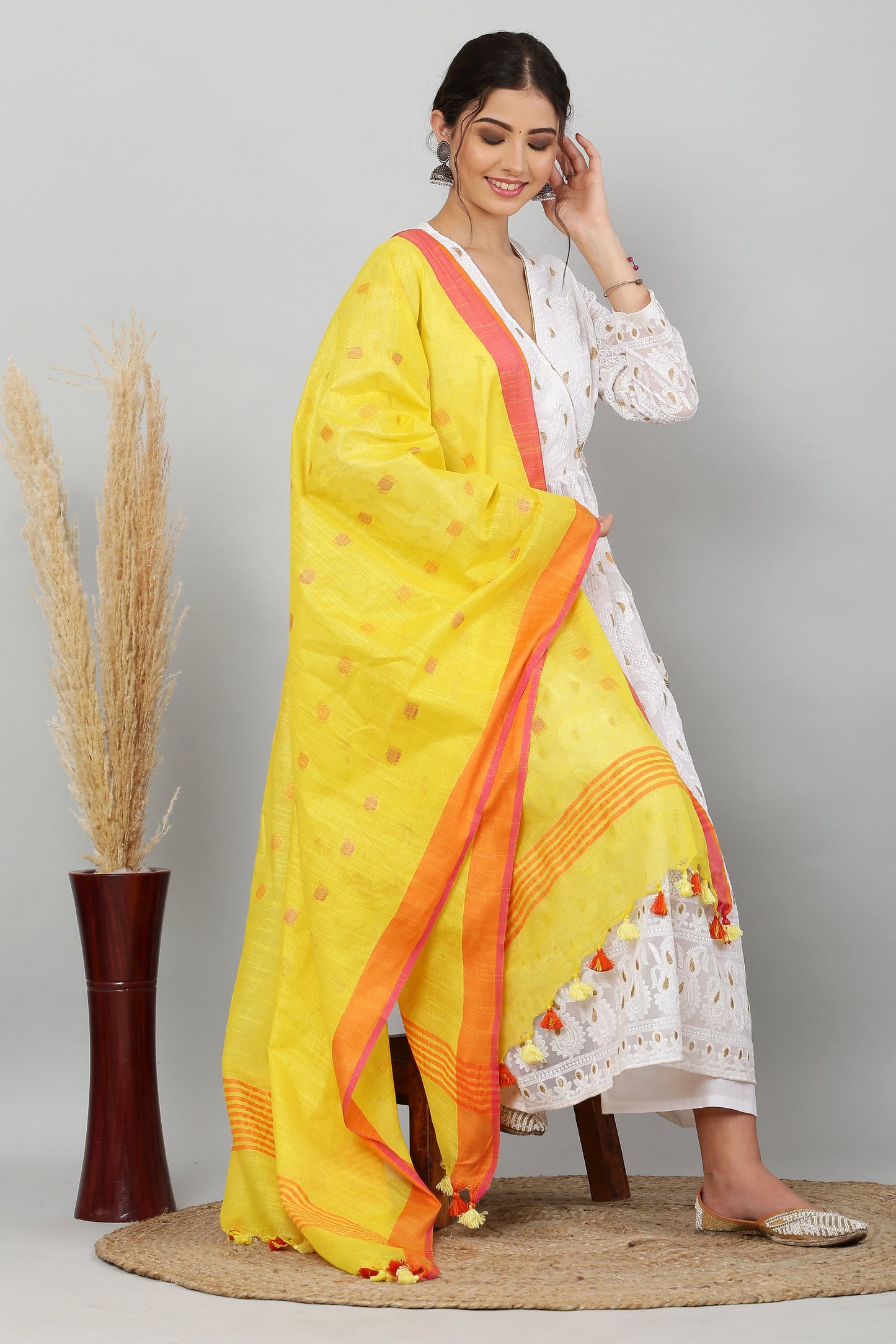 Dupatta -Cotton Slub -Yellow