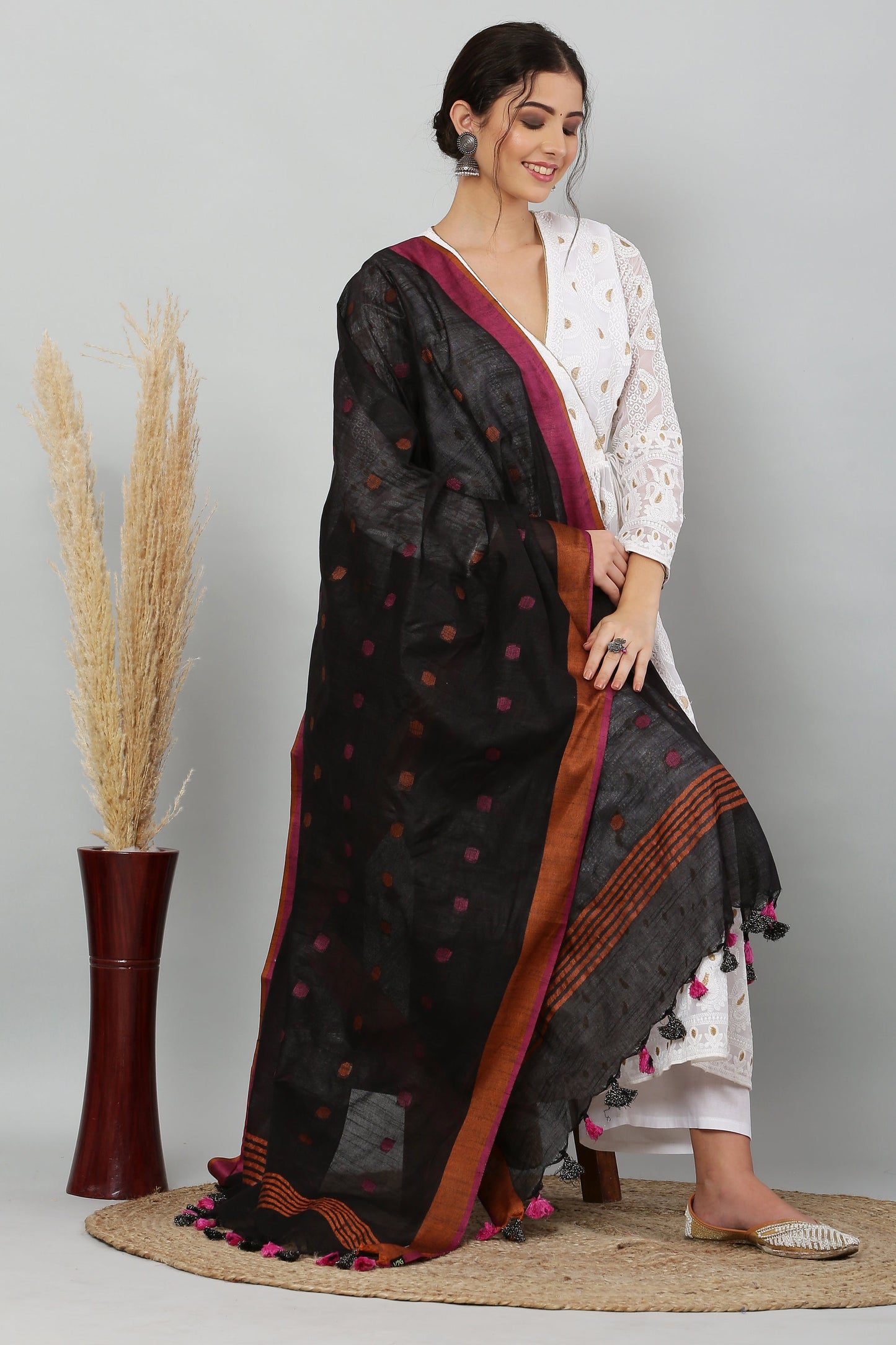 Dupatta -Cotton Slub -Black