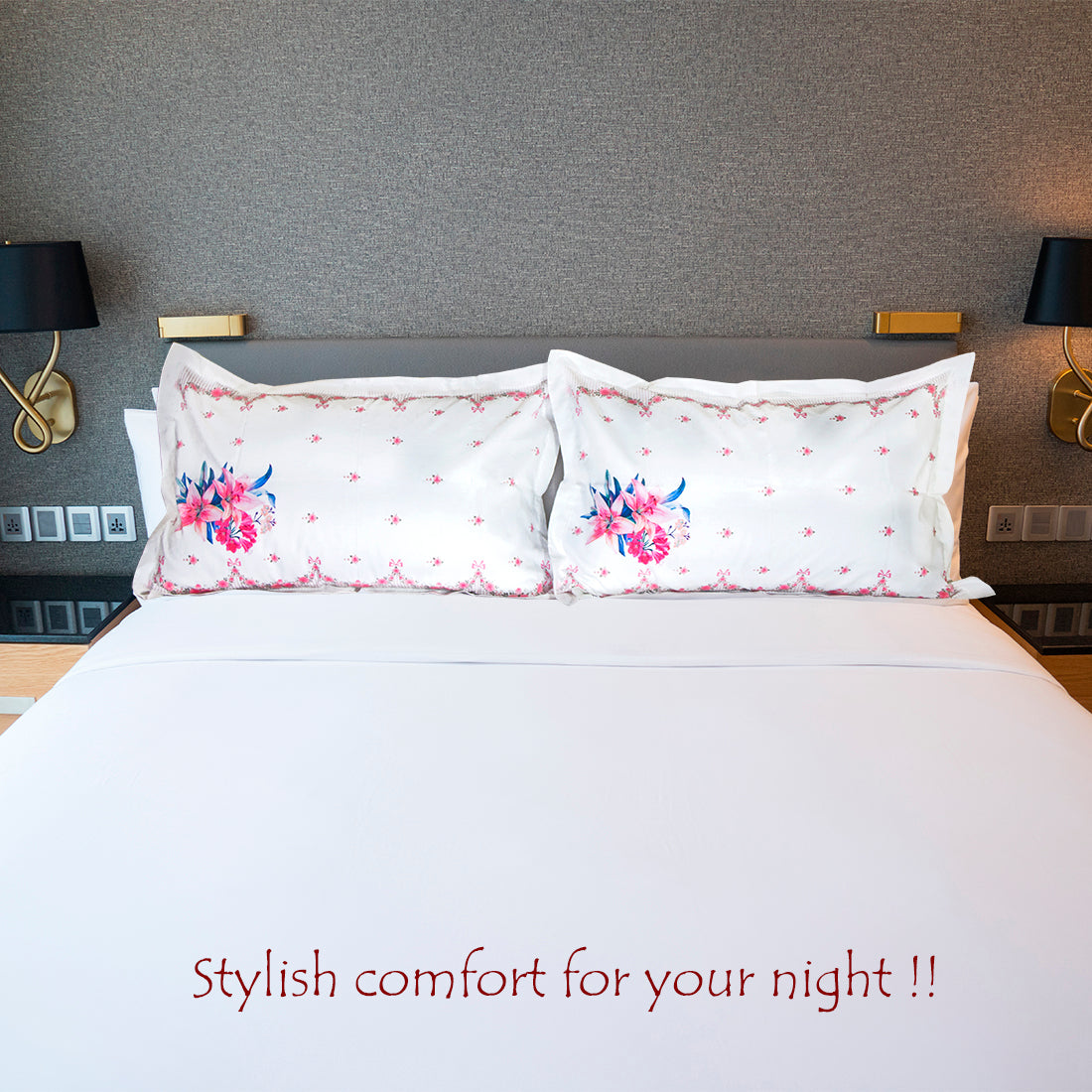 Pillow Covers-Printed- Scallop Flower Border- Pair