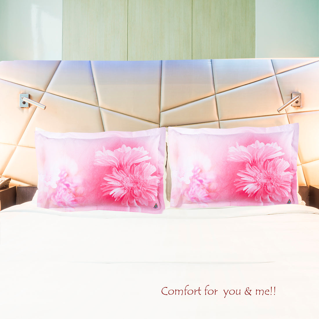 Pillow Covers-Printed-Pink Dhalias- Pair
