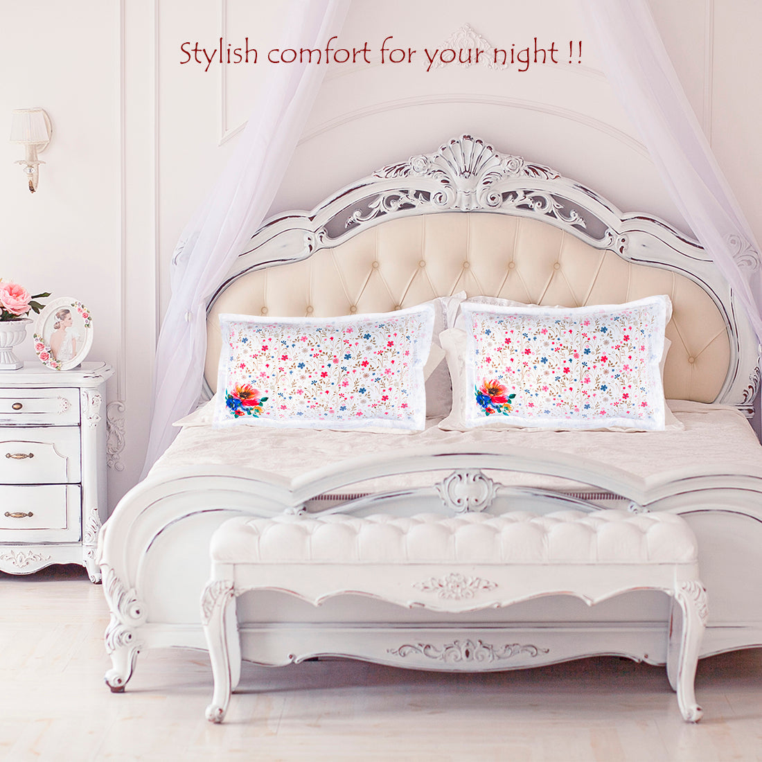 Pillow Covers-Printed-Scattered Flowers- Pair