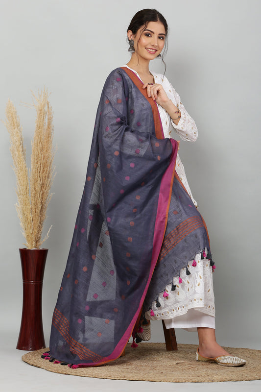 Dupatta-Cotton Slub- Gray