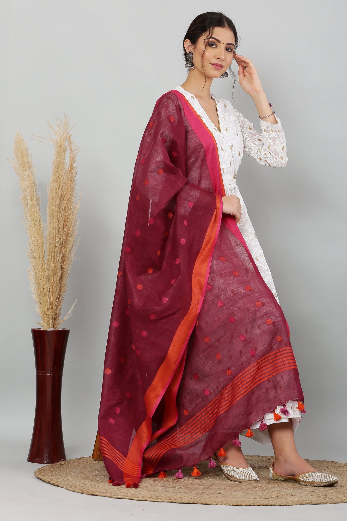 Dupatta- Cotton Slub-Maroon