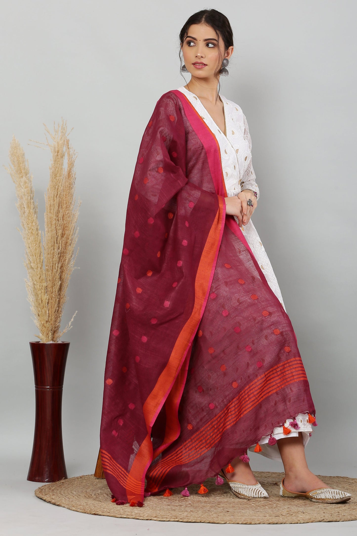 Dupatta- Cotton Slub-Maroon