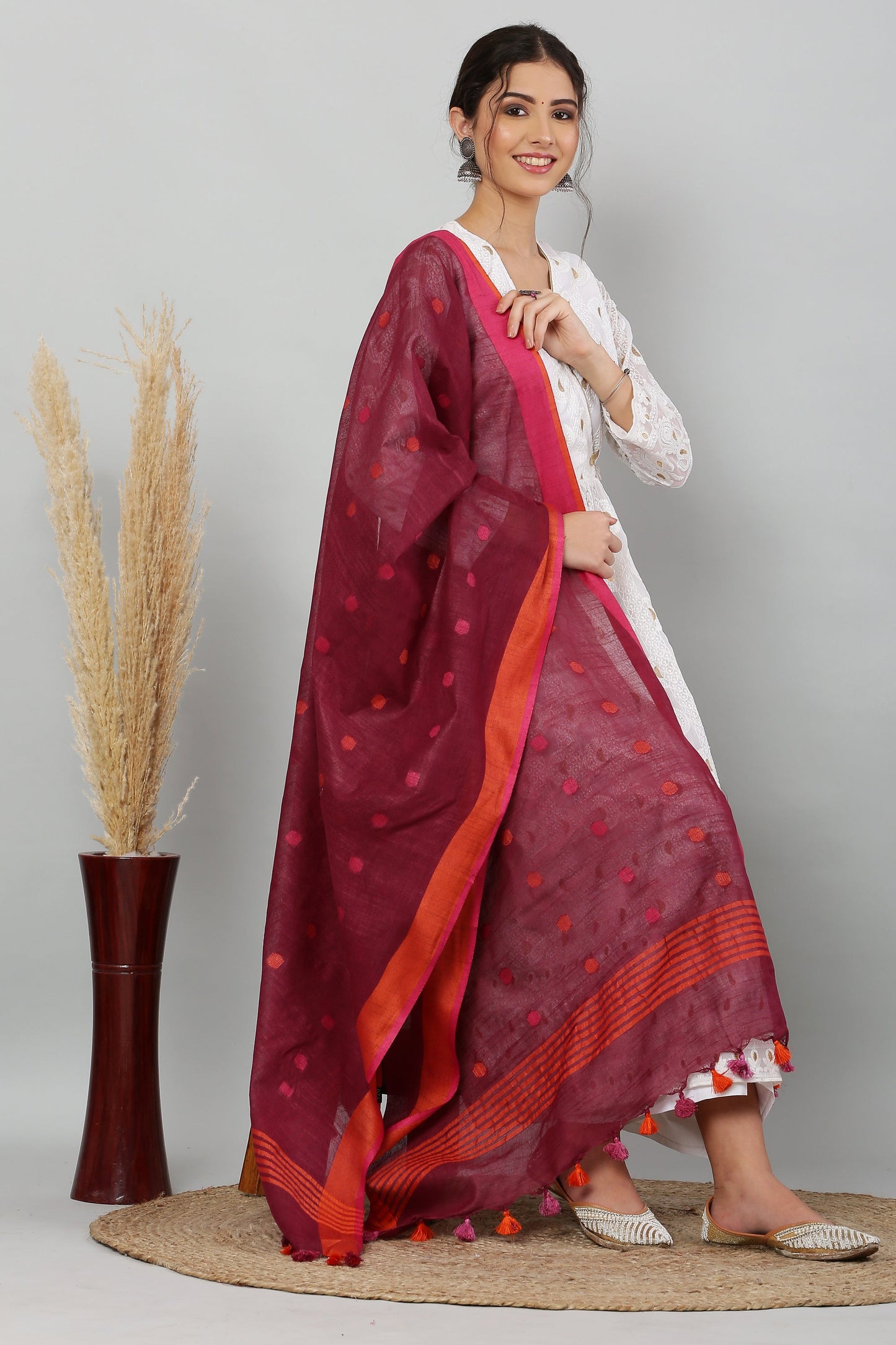Dupatta- Cotton Slub-Maroon