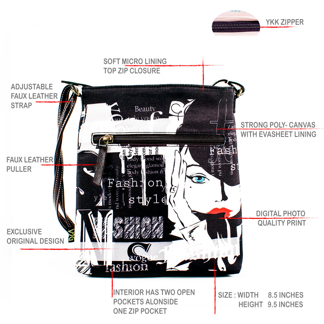 Sling Bag - Black & White Diva