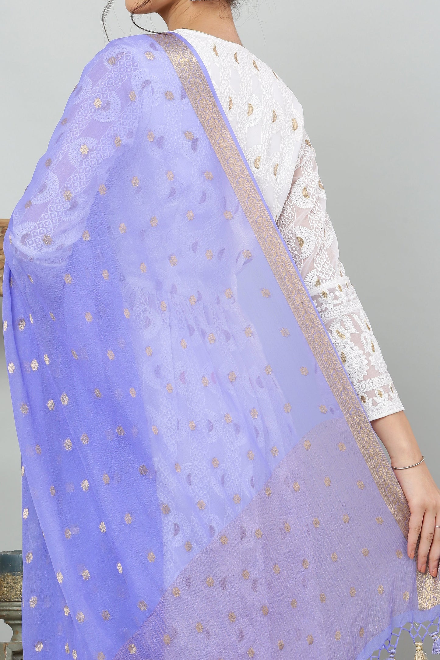 Dupatta-Banarasi Pure Chiffon-Indigo