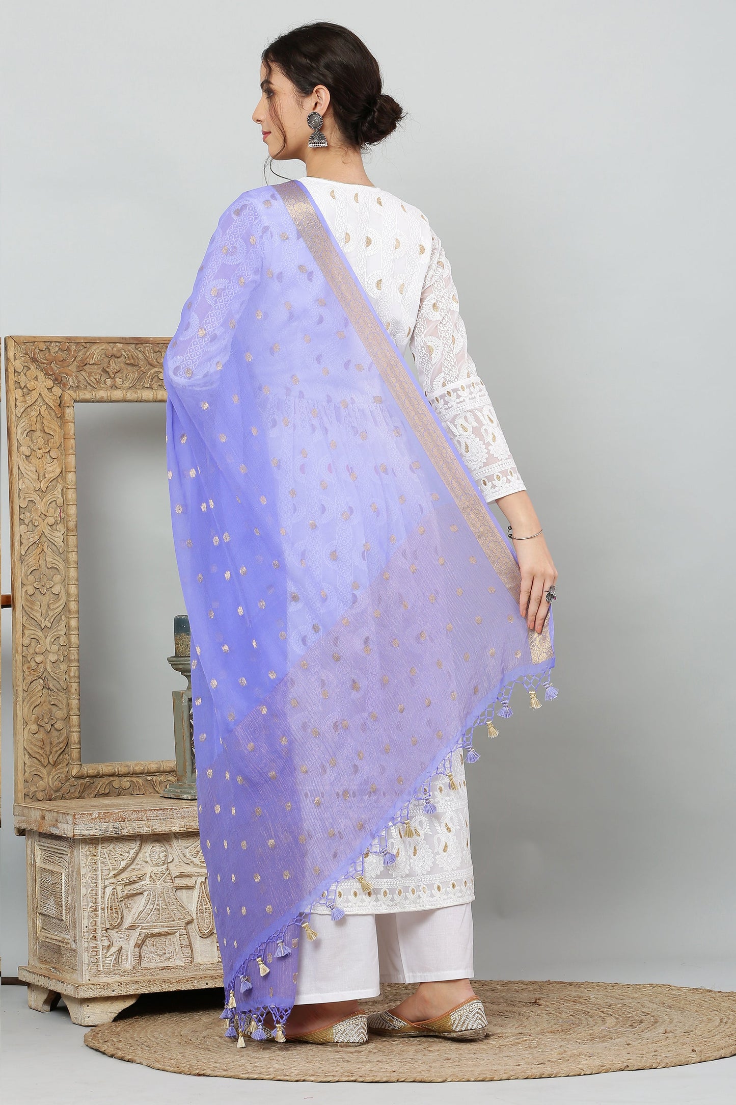 Dupatta-Banarasi Pure Chiffon-Indigo