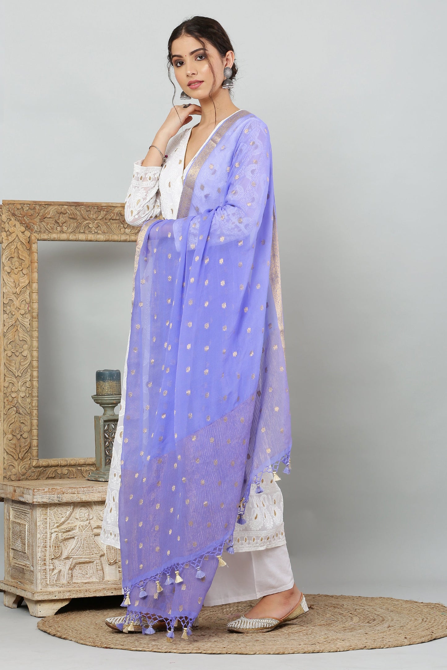 Dupatta-Banarasi Pure Chiffon-Indigo