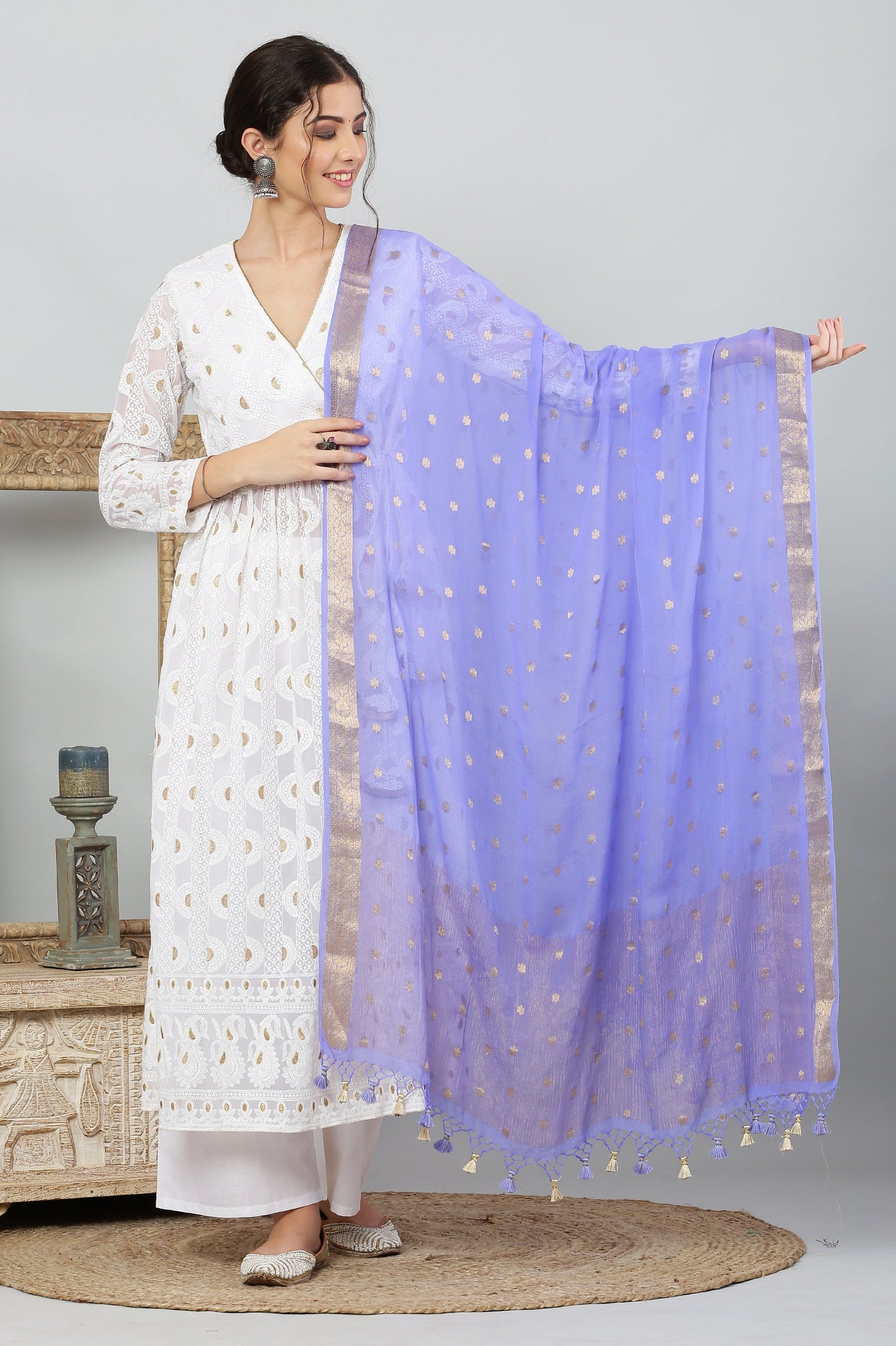 Dupatta-Banarasi Pure Chiffon-Indigo
