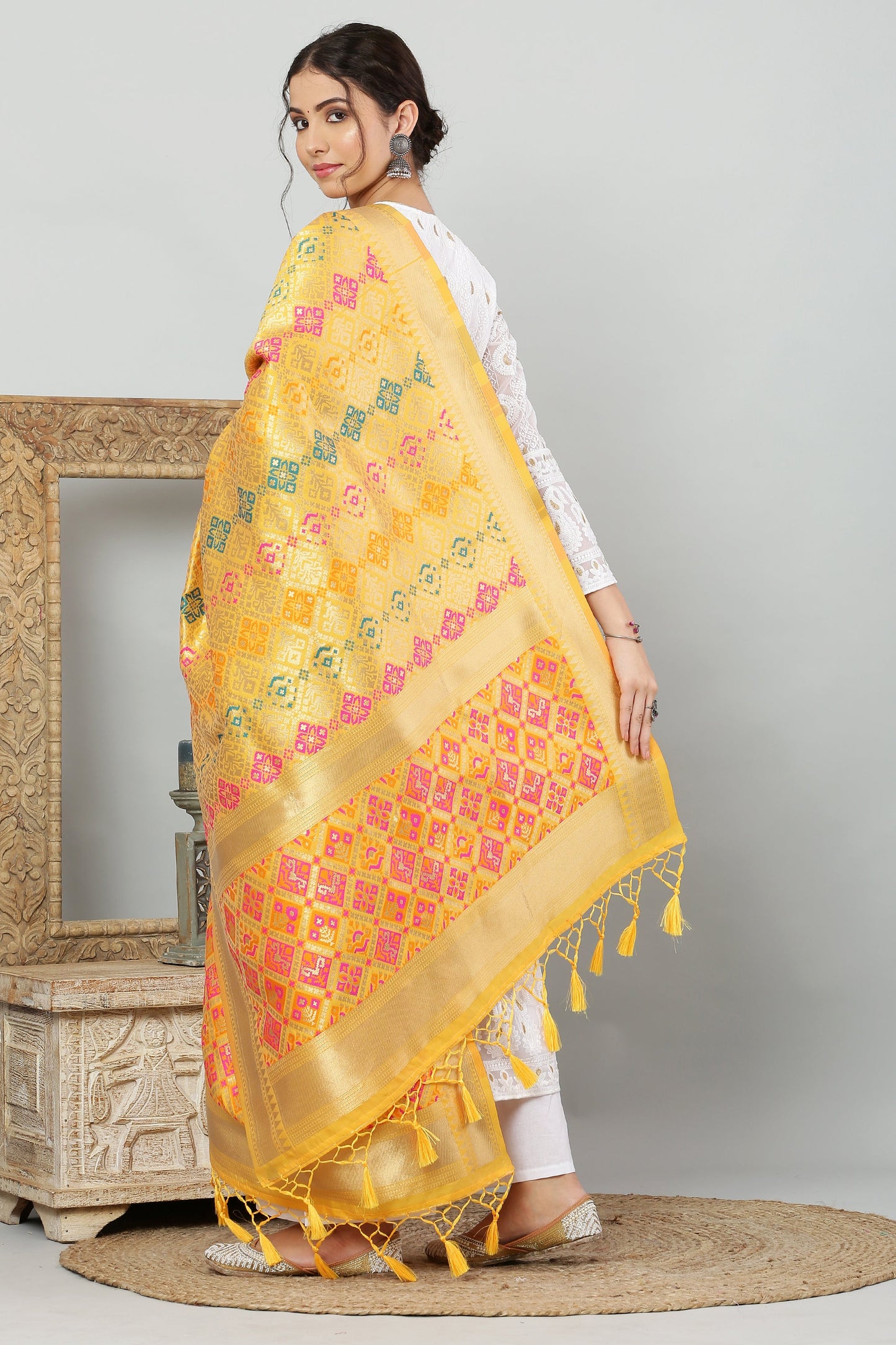 Dupatta-Banarasi Multi Patola-Yellow