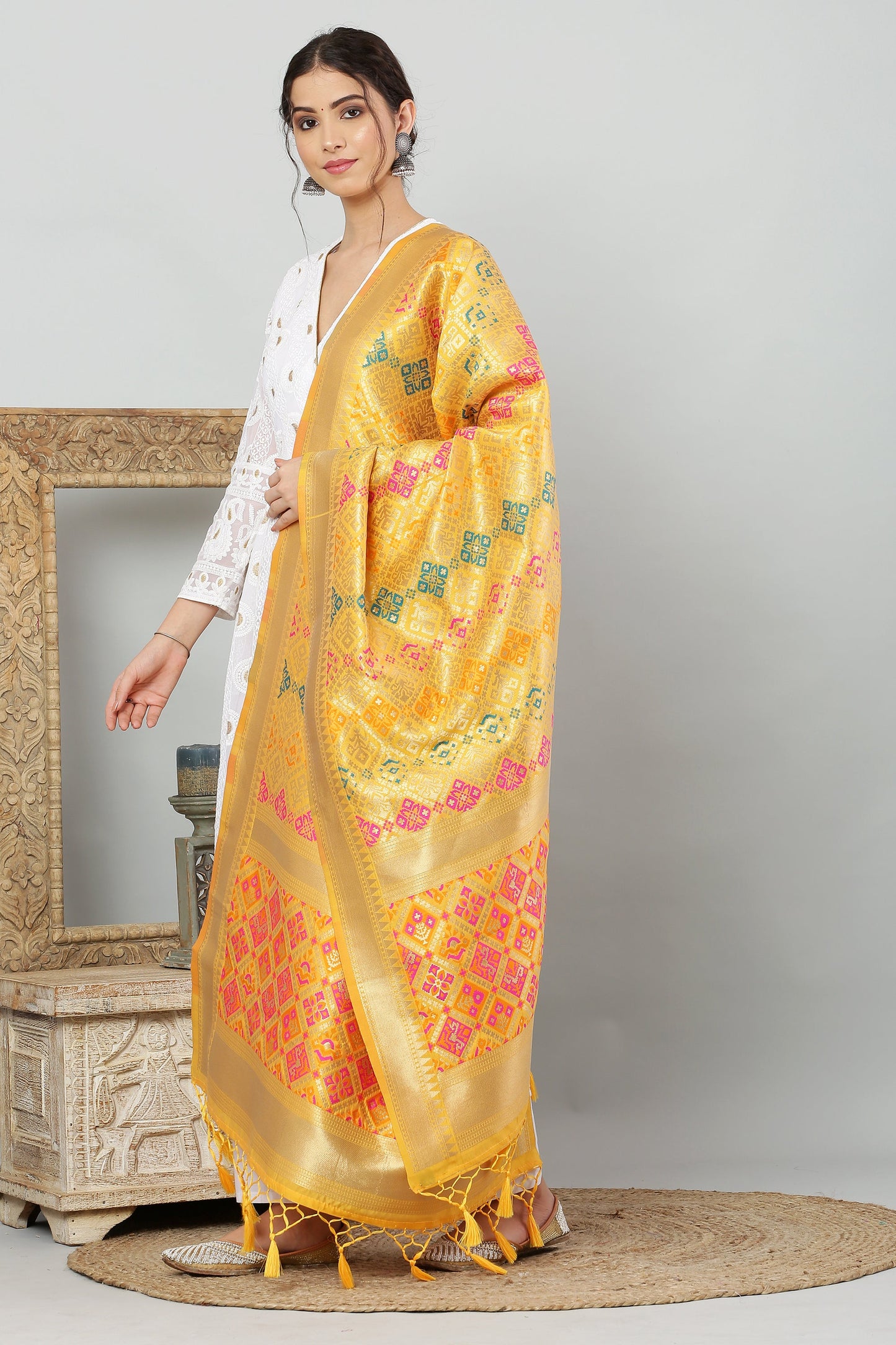 Dupatta-Banarasi Multi Patola-Yellow
