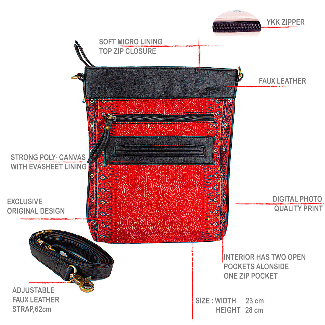 Sling Bag- Red Mughal Print