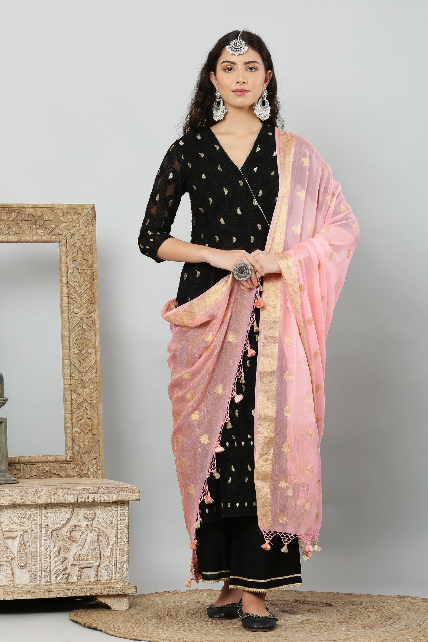 Dupatta-Banarasi Pure Chiffon-Peach