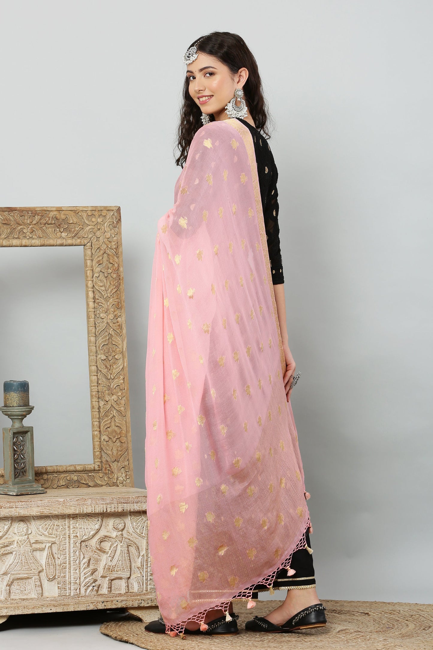 Dupatta-Banarasi Pure Chiffon-Peach
