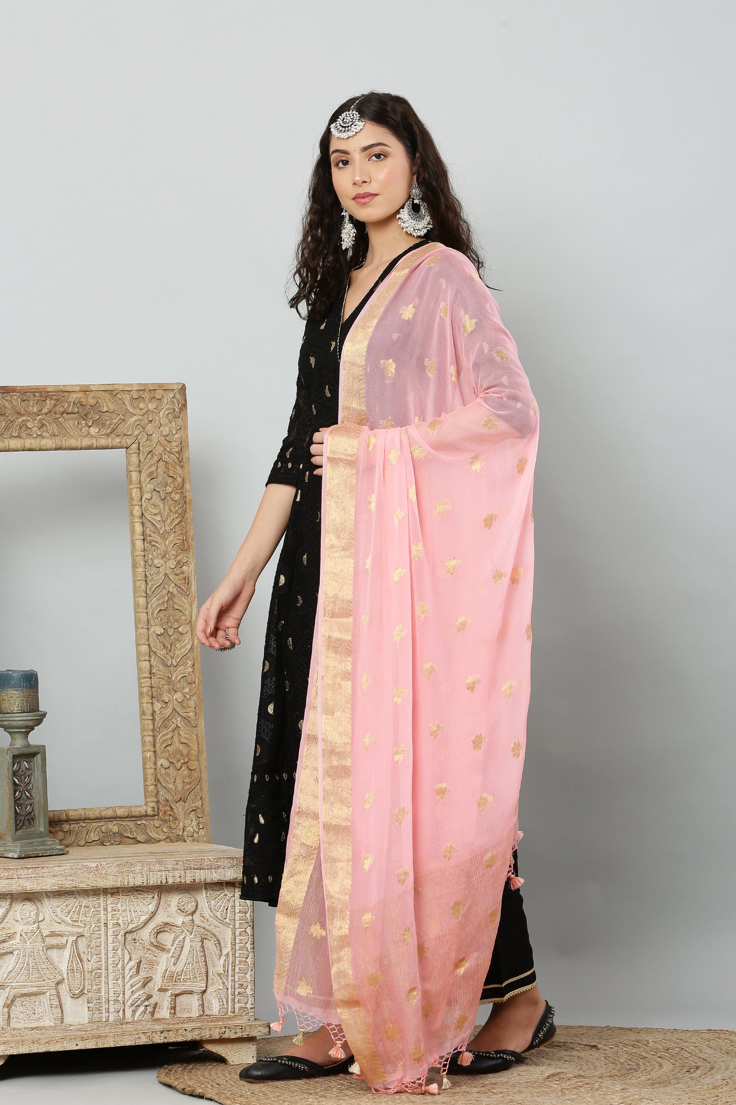 Dupatta-Banarasi Pure Chiffon-Peach