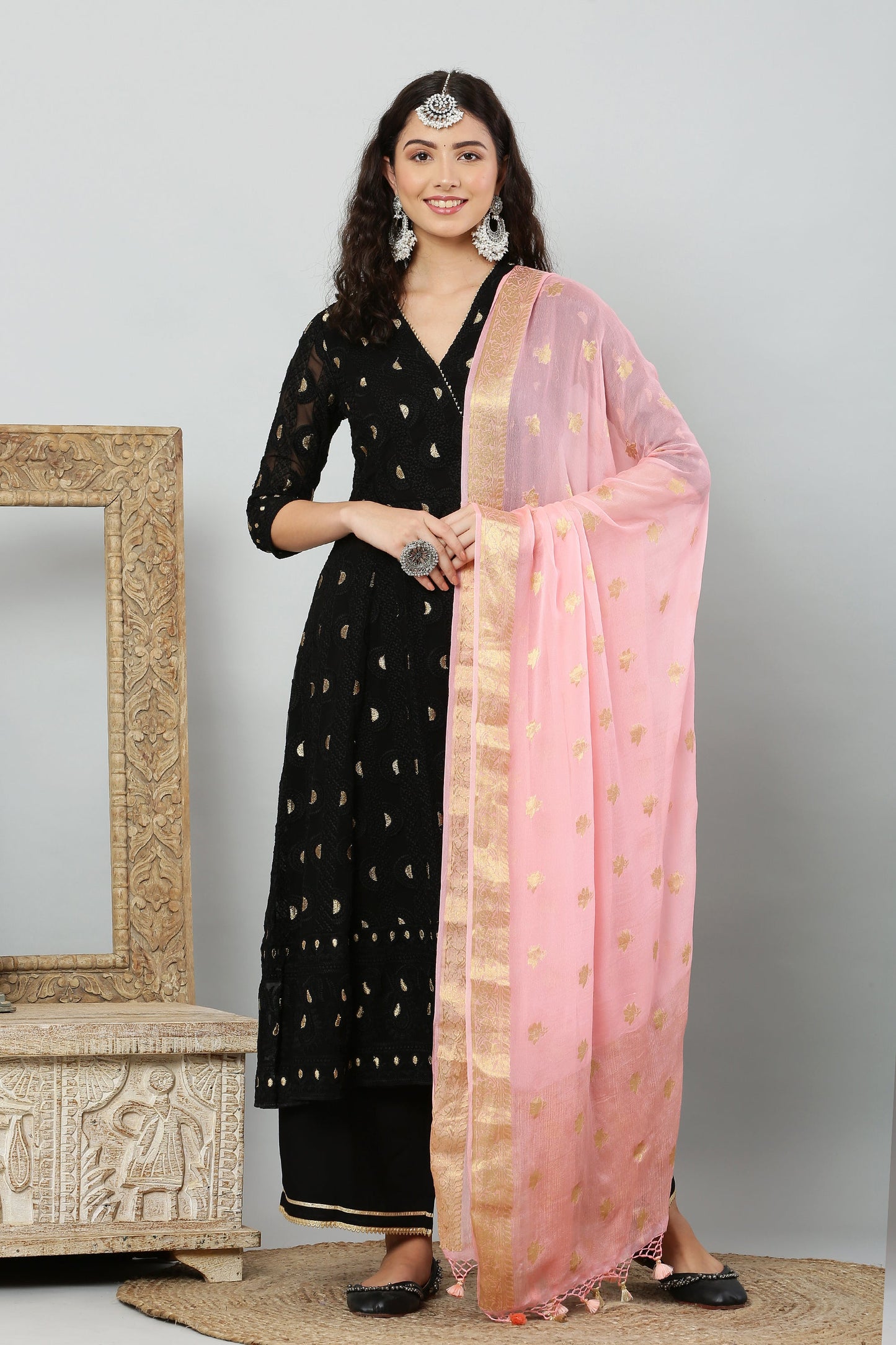 Dupatta-Banarasi Pure Chiffon-Peach