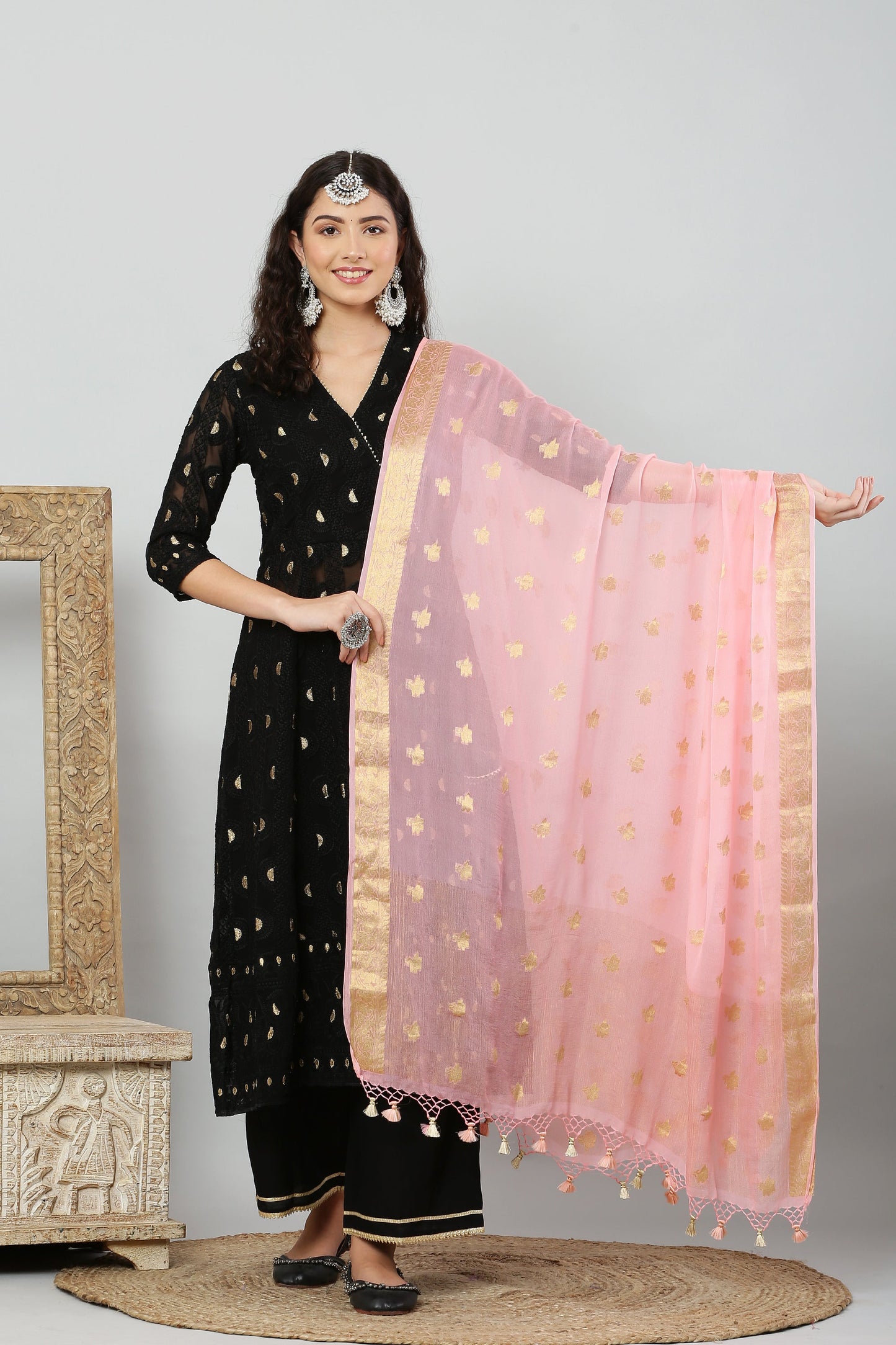 Dupatta-Banarasi Pure Chiffon-Peach