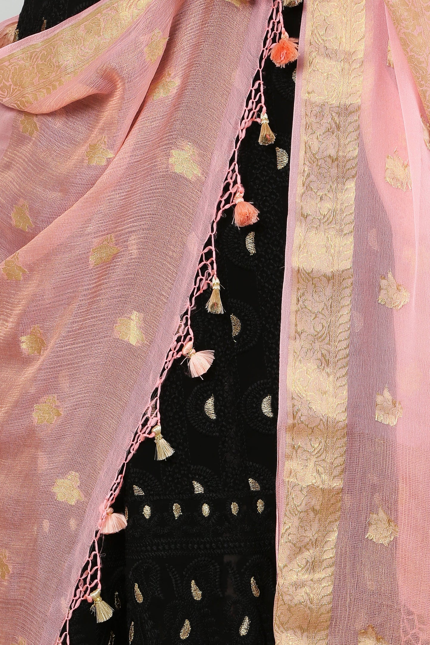Dupatta-Banarasi Pure Chiffon-Peach