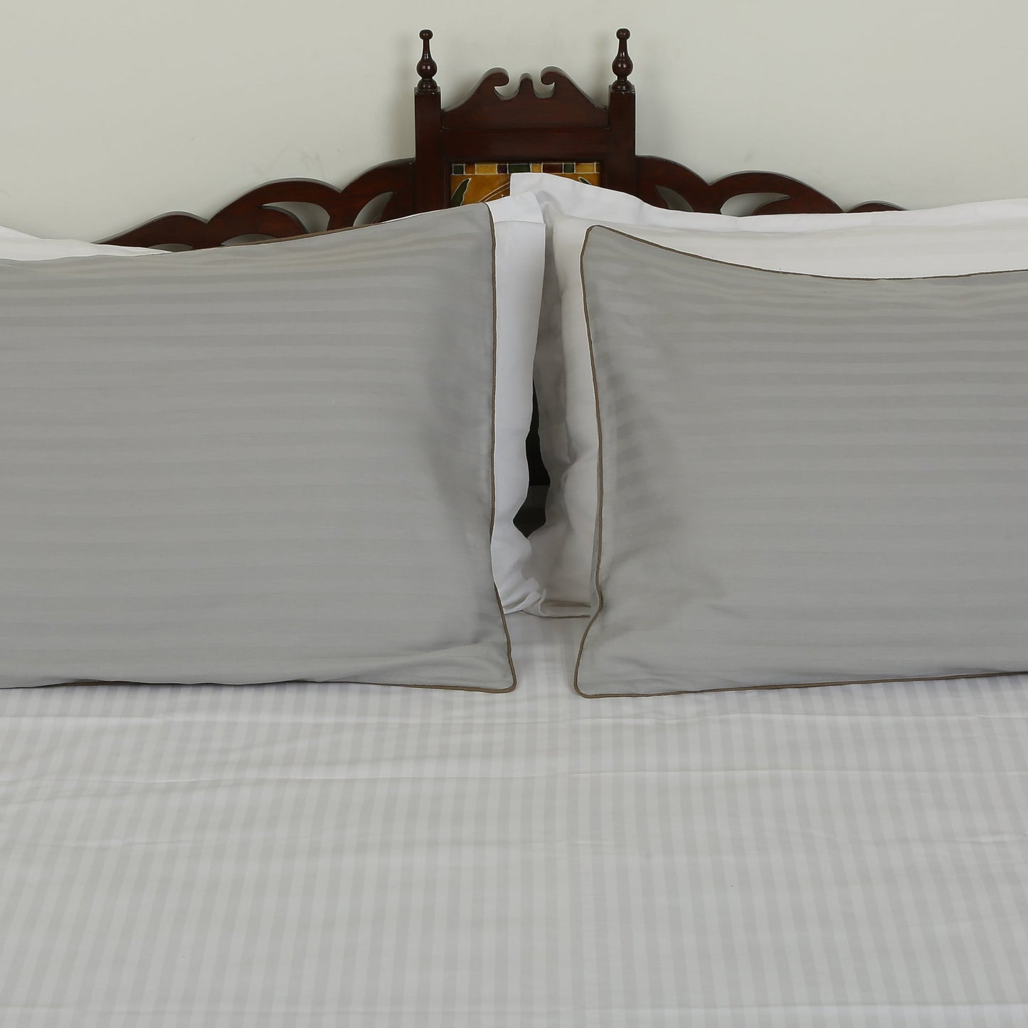 Pillow Cover-Plain Color-Light Gray with Piping- Pair