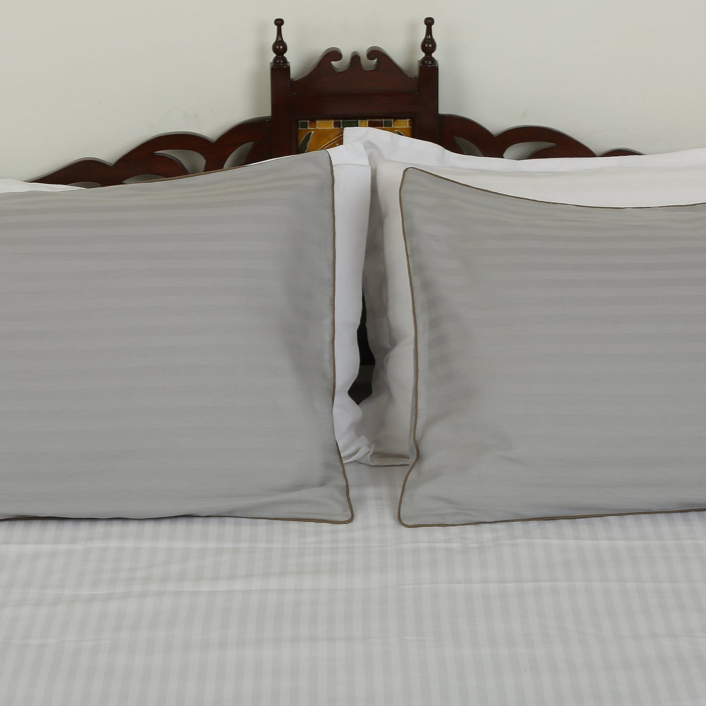 Pillow Cover-Plain Color-Light Gray with Piping- Pair