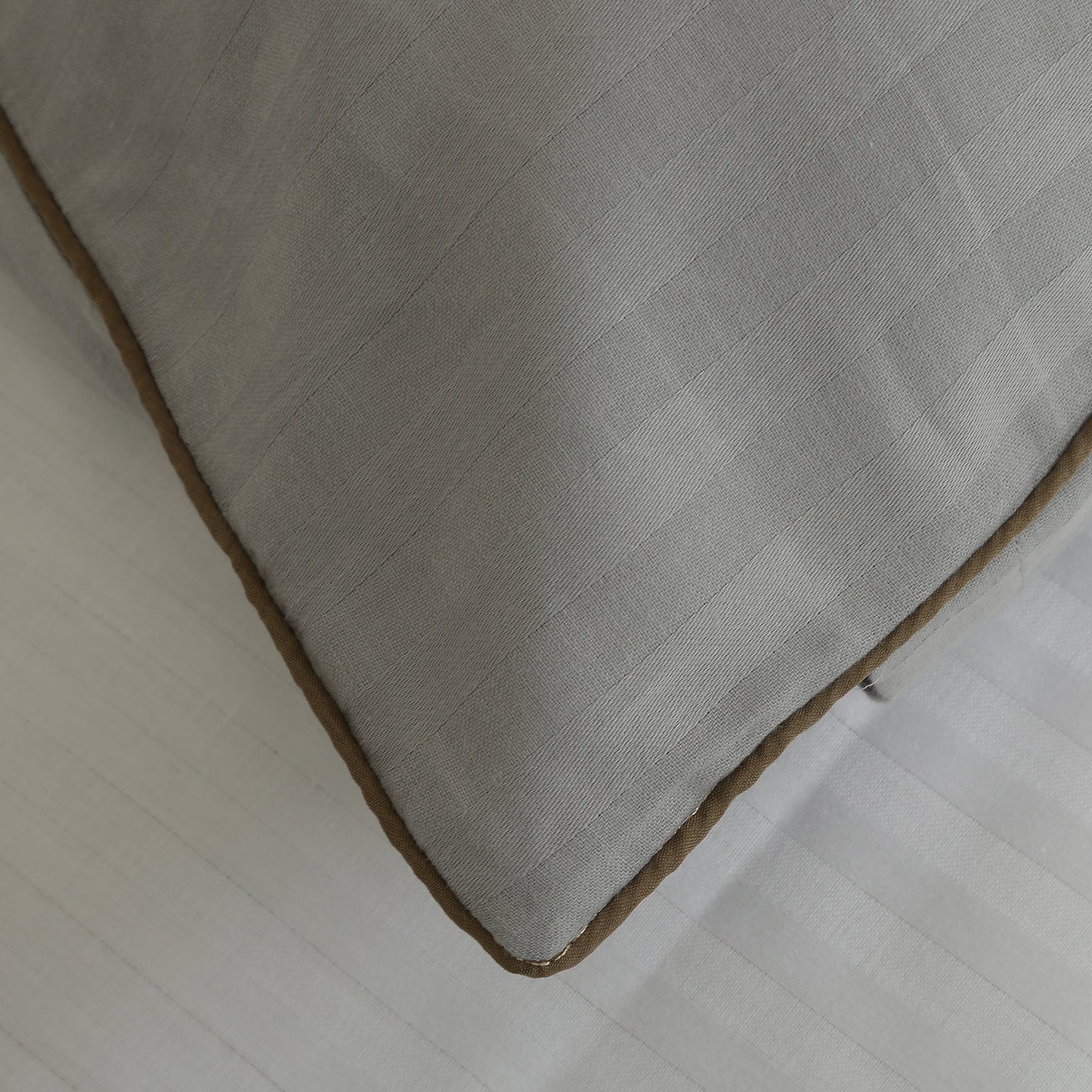 Pillow Cover-Plain Color-Light Gray with Piping- Pair