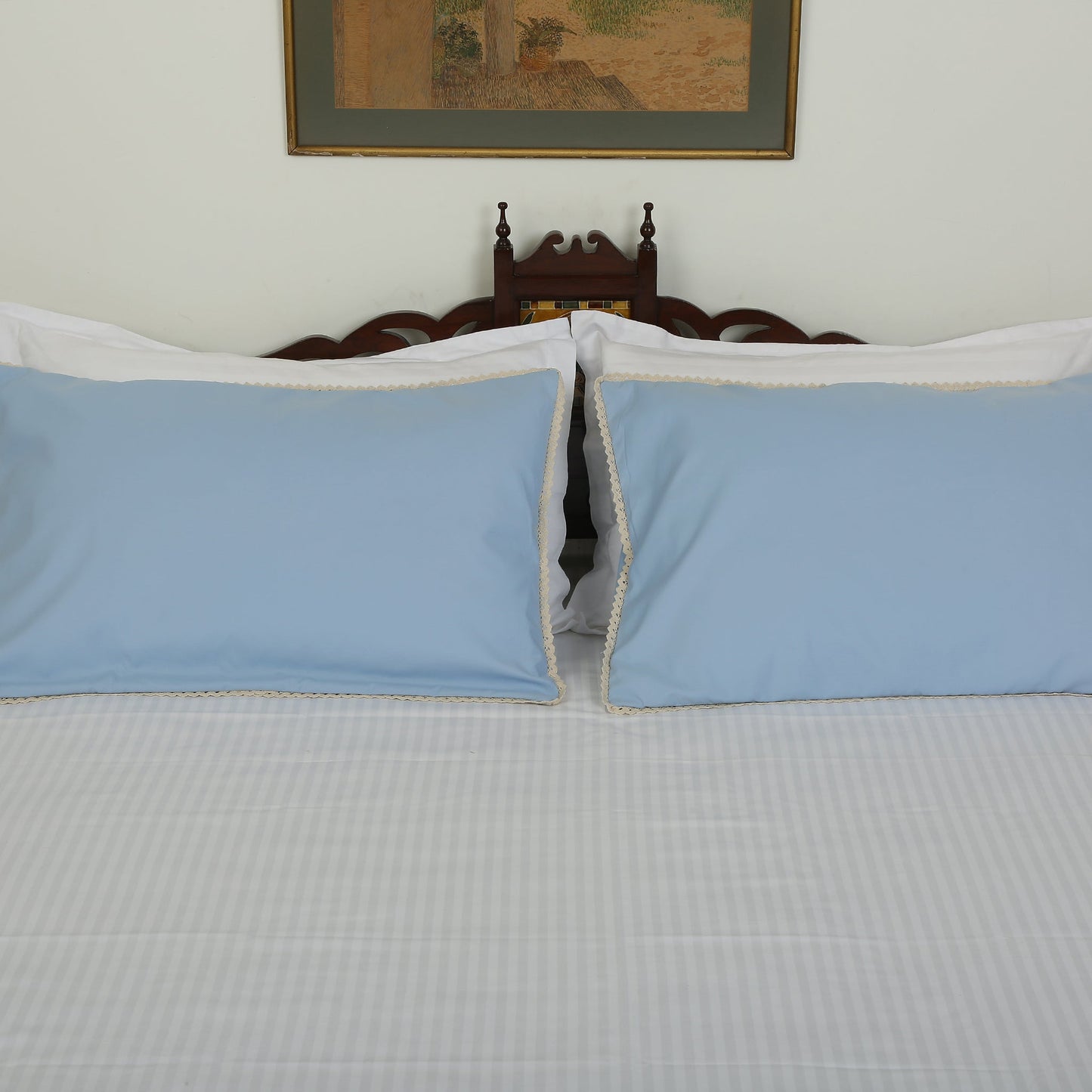 Pillow Cover-Plain Color-Indigo Blue with Lace Style- Pair