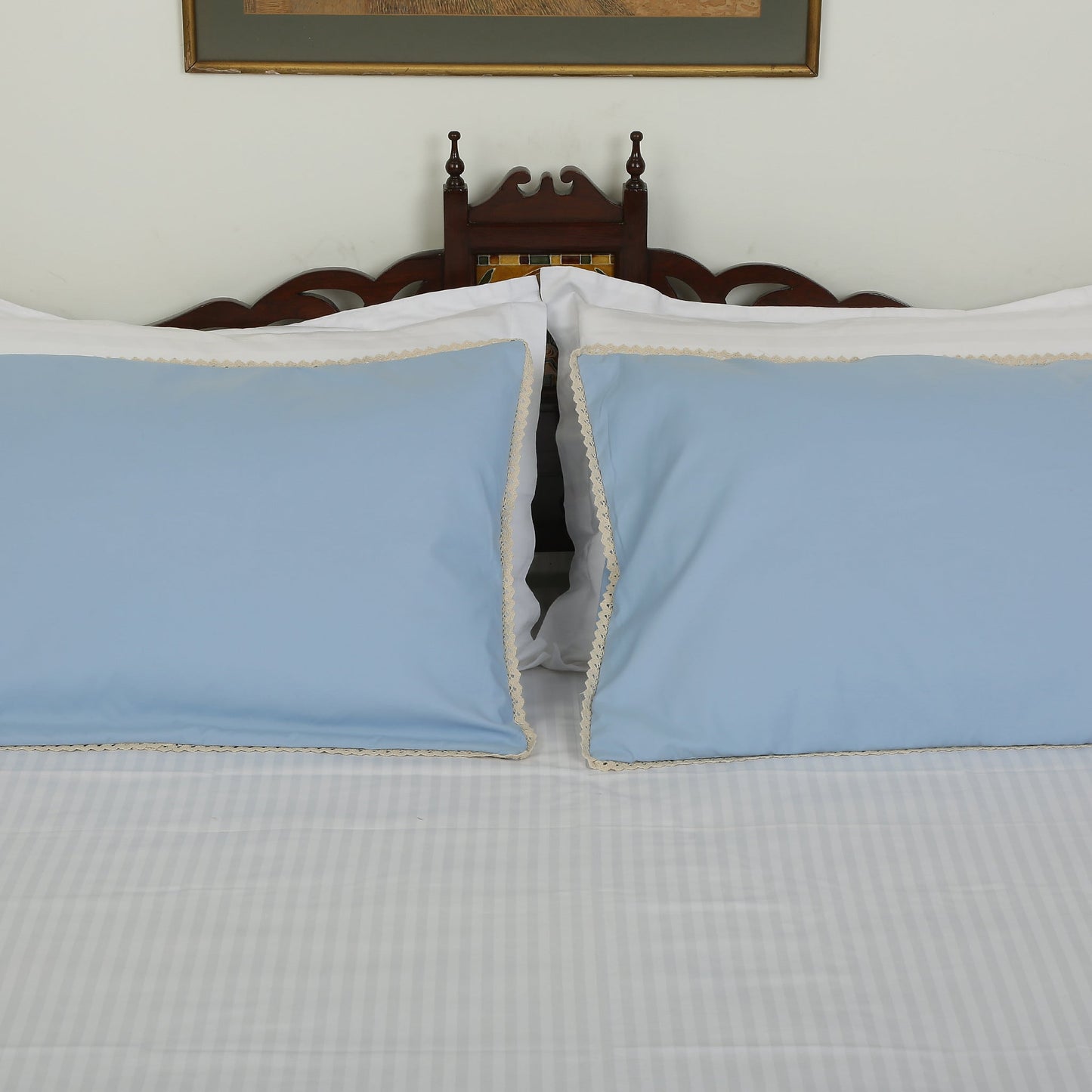 Pillow Cover-Plain Color-Indigo Blue with Lace Style- Pair
