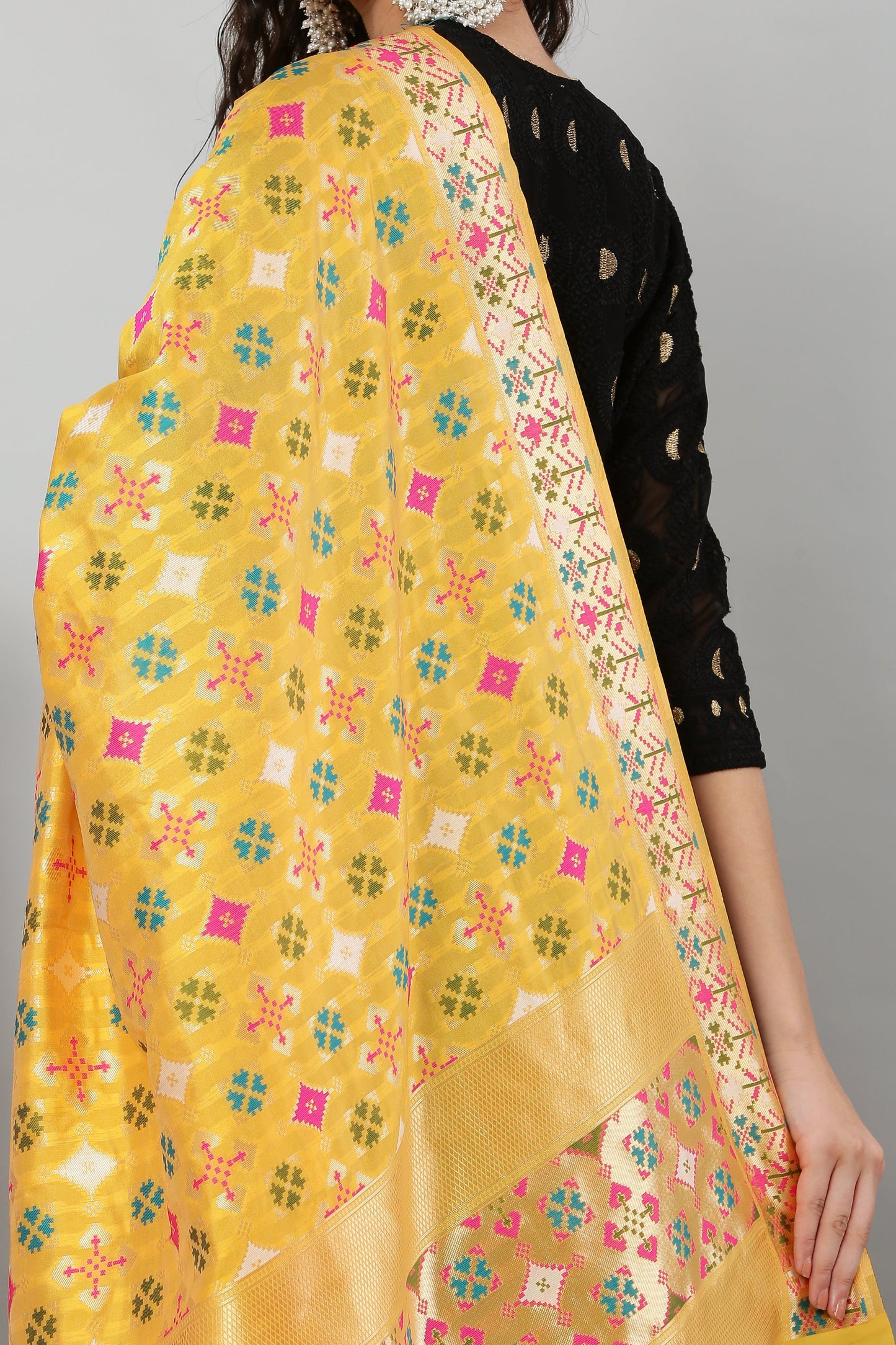 Dupatta- Banarasi Paithani Pattern - Yellow