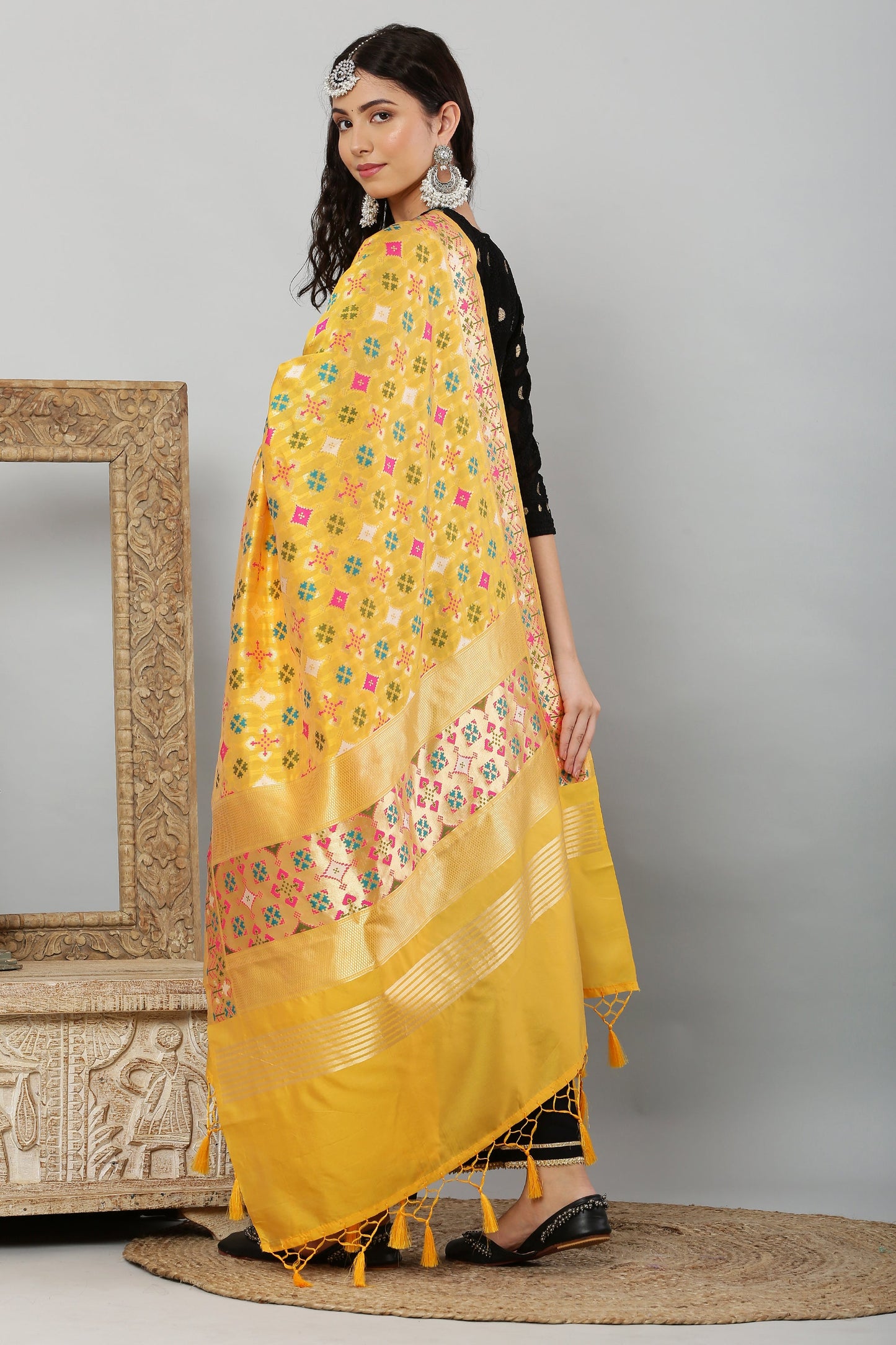 Dupatta- Banarasi Paithani Pattern - Yellow