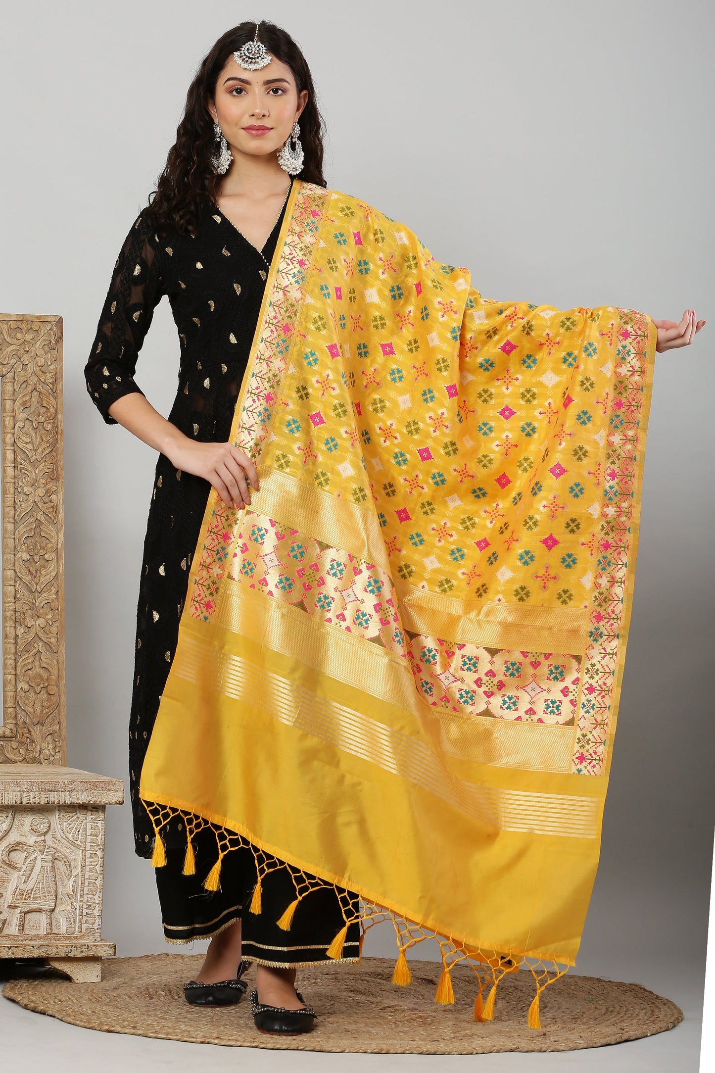 Dupatta- Banarasi Paithani Pattern - Yellow