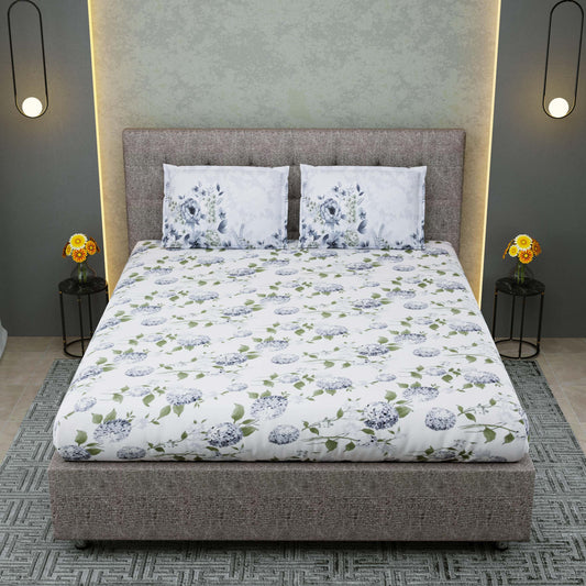 Pure Cotton Printed Bedsheet- Double Bed -Blue Bloom