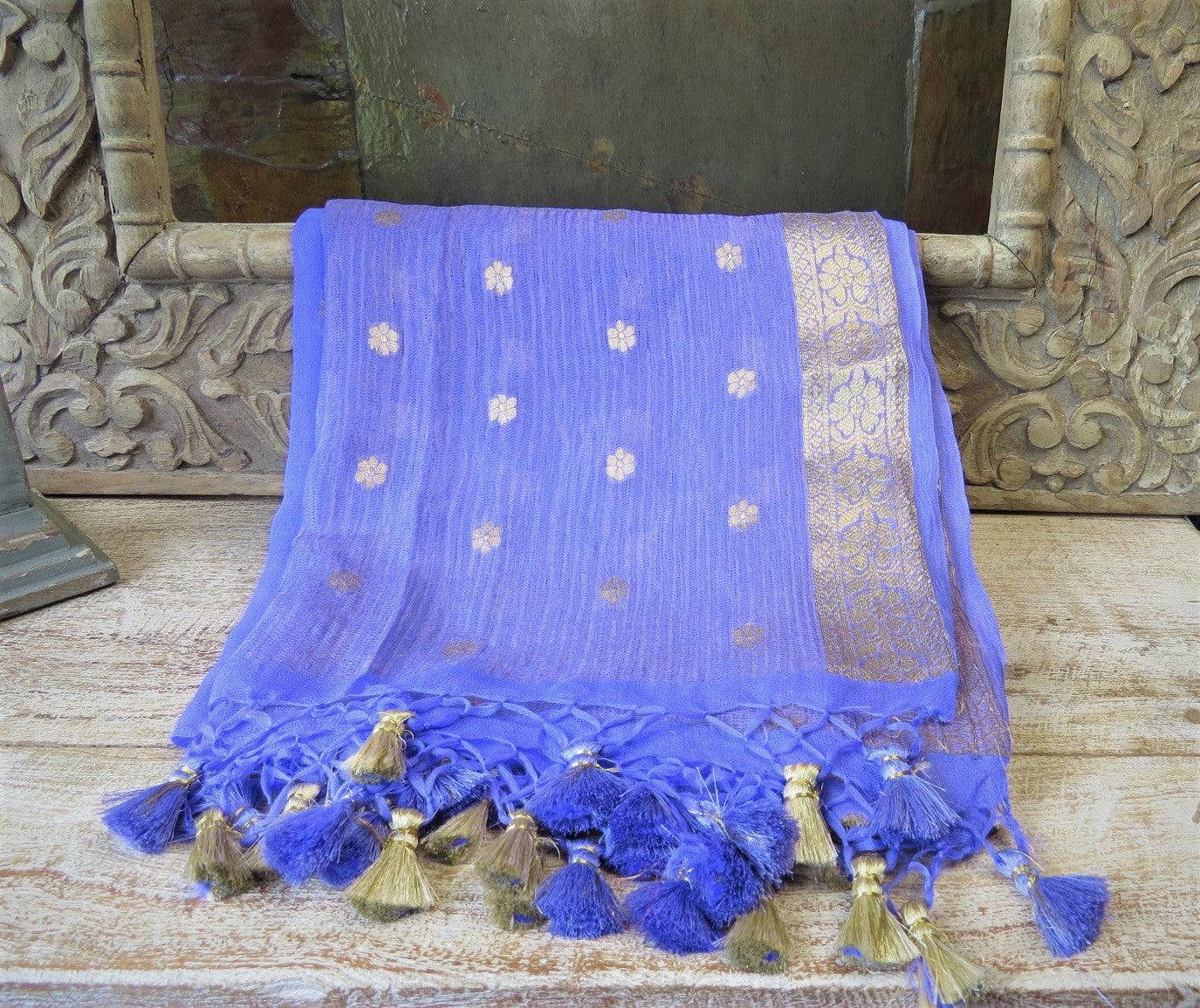 Dupatta-Banarasi Pure Chiffon-Indigo
