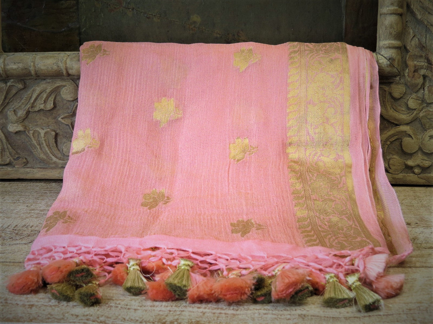 Dupatta-Banarasi Pure Chiffon-Peach